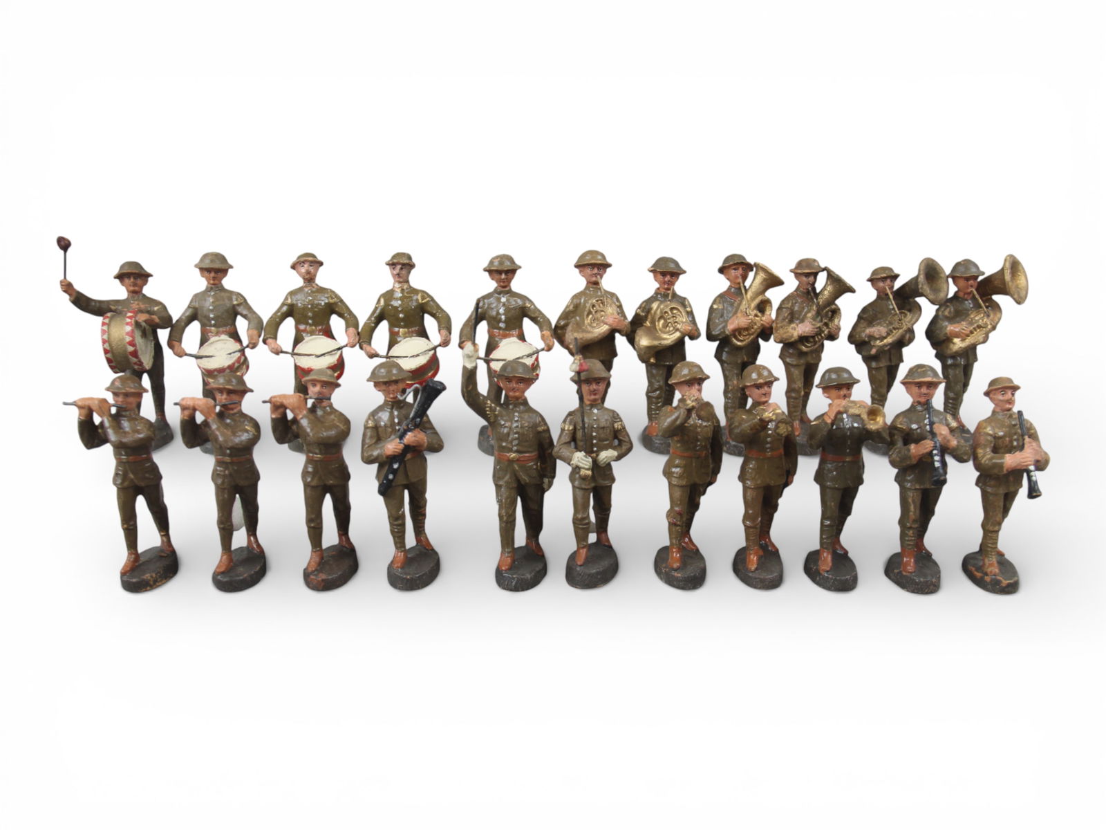 Elastolin Composition 105mm U.S. Band: Elastolin composition 105mm scale U.S. Band, 22 pieces. Some wear. Shipping: Weiss Auctions offers full-service, in-house shipping for nearly all items in this auction. For a shipping quote, please