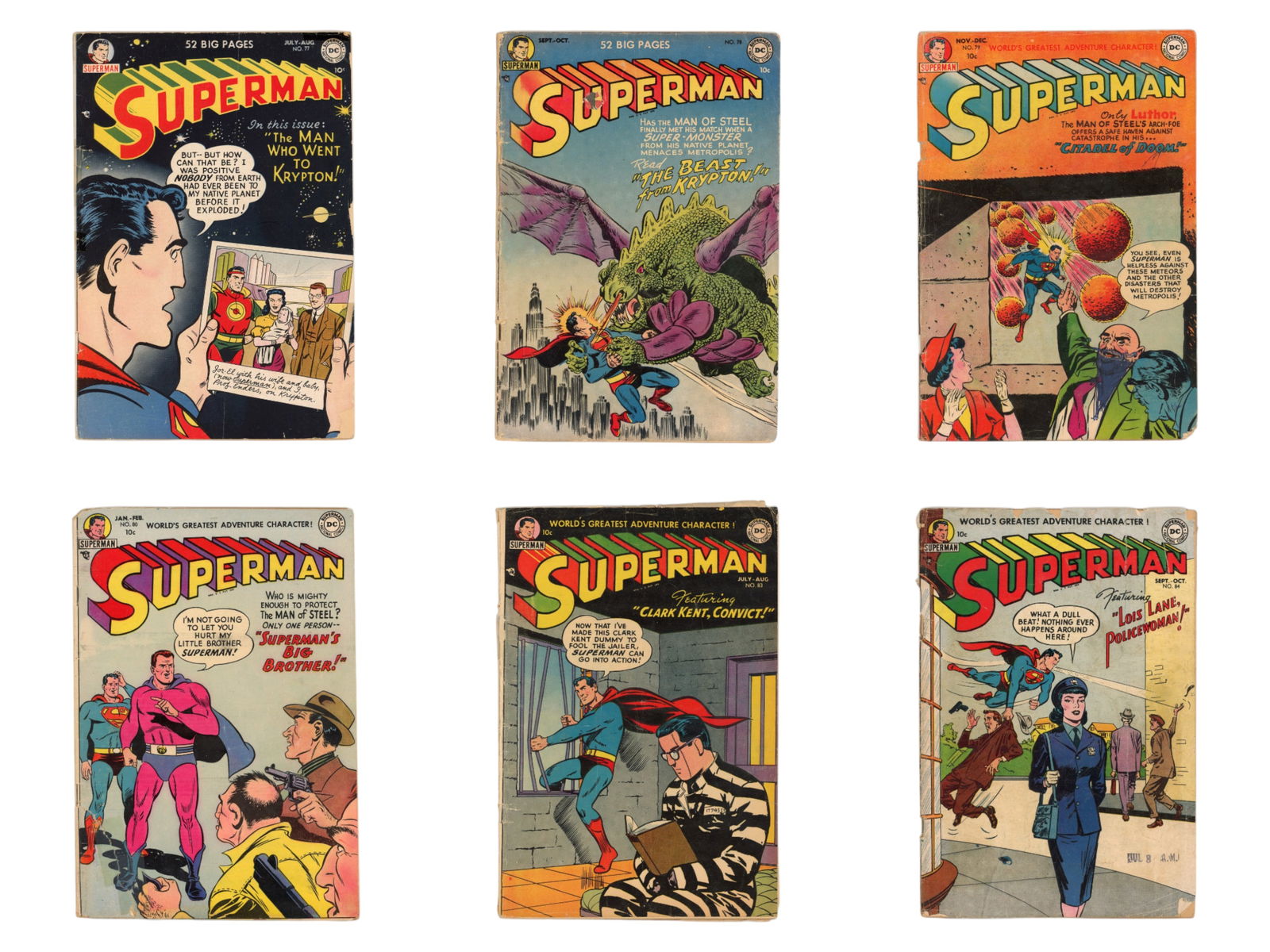 (17) Early Superman Issues: Large early Superman run including Superman 43, which is incomplete and graded CGC 4.0 Qualified (CGC #1031222003), along with ungraded issues 77, 78, 79, 80, 83, 84, 85, 86, 87, 88, 89, 90, 91, 92,