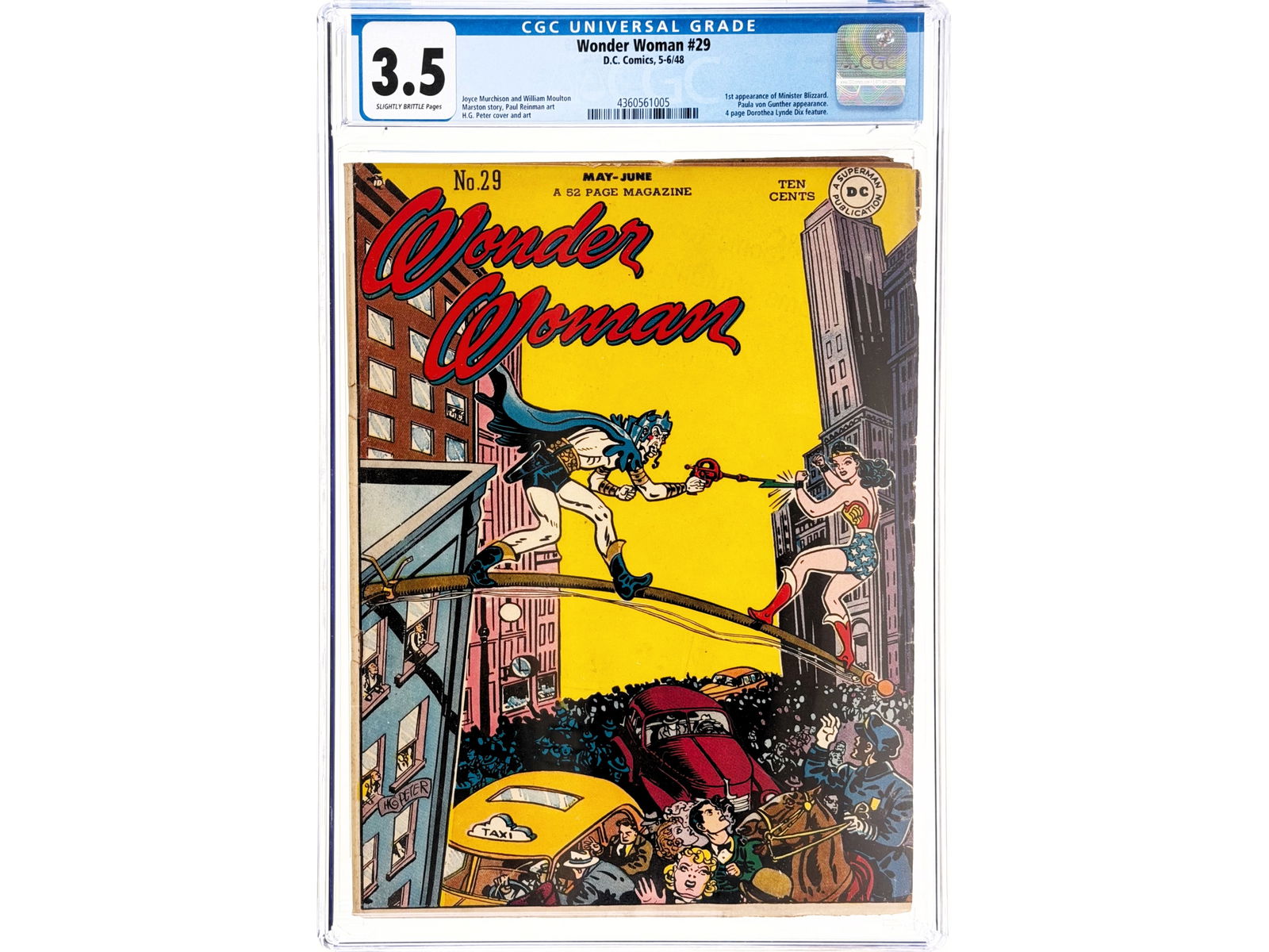 Wonder Woman #29 (1948) CGC 3.5: May-Jun 1948 issue featuring the first appearance of Minister Blizzard with a Paula von Gunther appearance. Stories by Joyce Murchison and William Moulton Marston with art by Paul Reinman and an H.