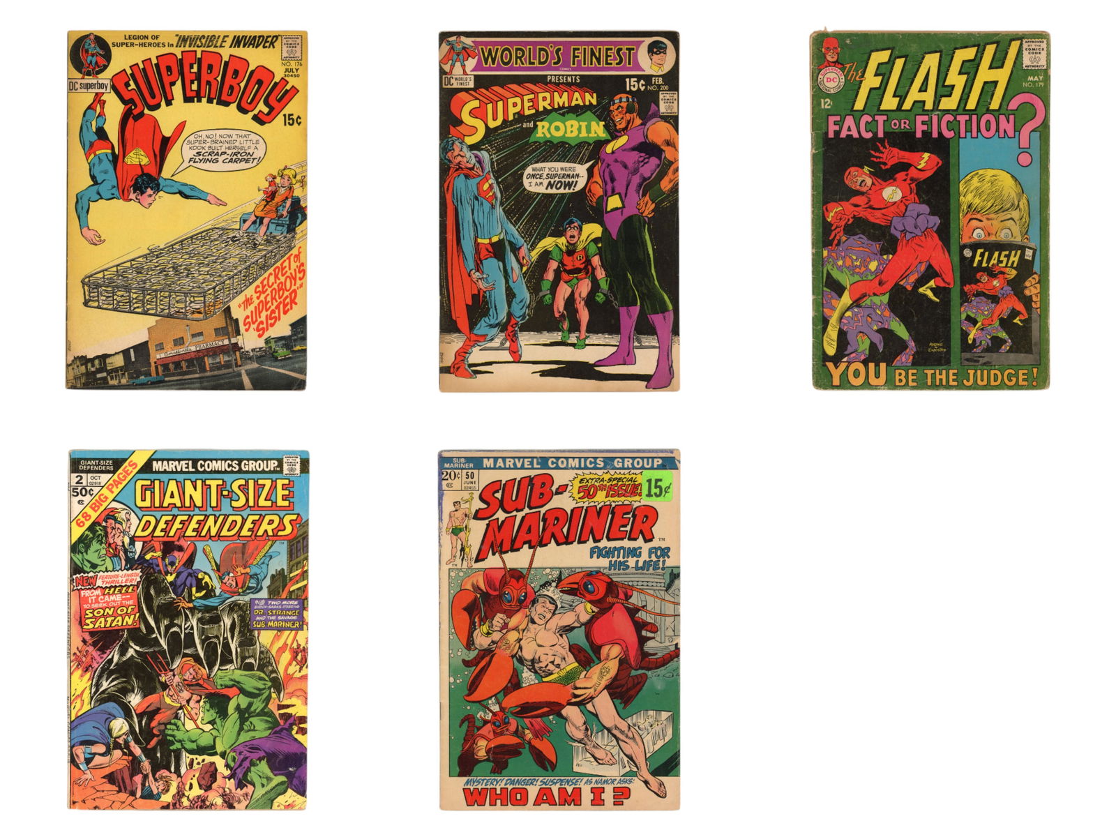 Mixed Marvel & DC Comics: Titles include The Flash #179, 223; Blackhawk #132, 150, 156; Nick Fury and His Agents of S.H.I.E.L.D. #4; Superboy #175, 176; World's Finest #154, 165, 196, 200; Kong the Untamed #1 (first issue);