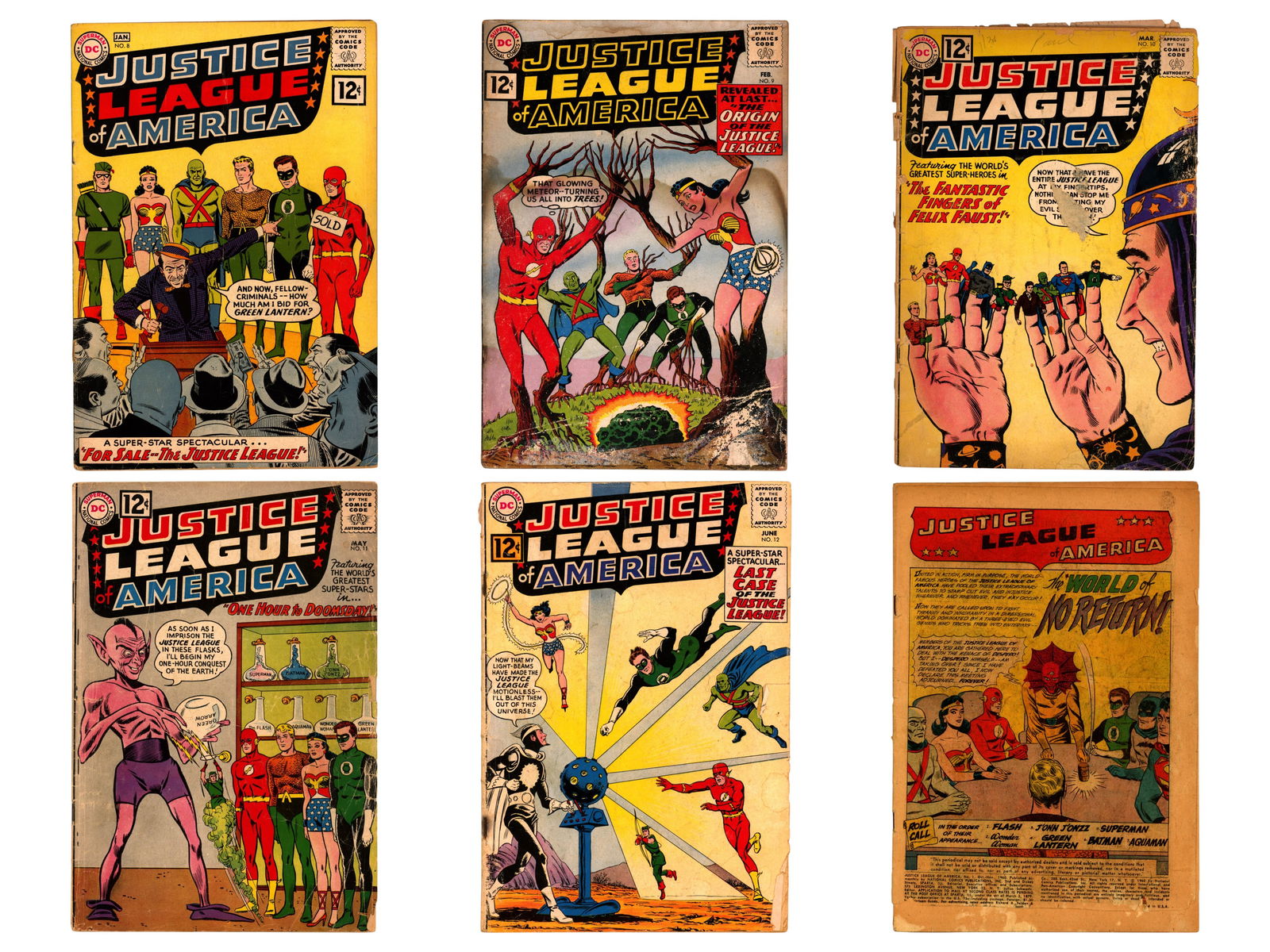 Justice League of America, #1-150 & More: DC Comics. Includes #1 (coverless), 2-150, 152, 154-157, 161-163, 165-174, 176, 178-183, 187-189, 191-195, 197-201, 203-208, 210-217, 230, 248. Mixed condition throughout, including tears, pieces
