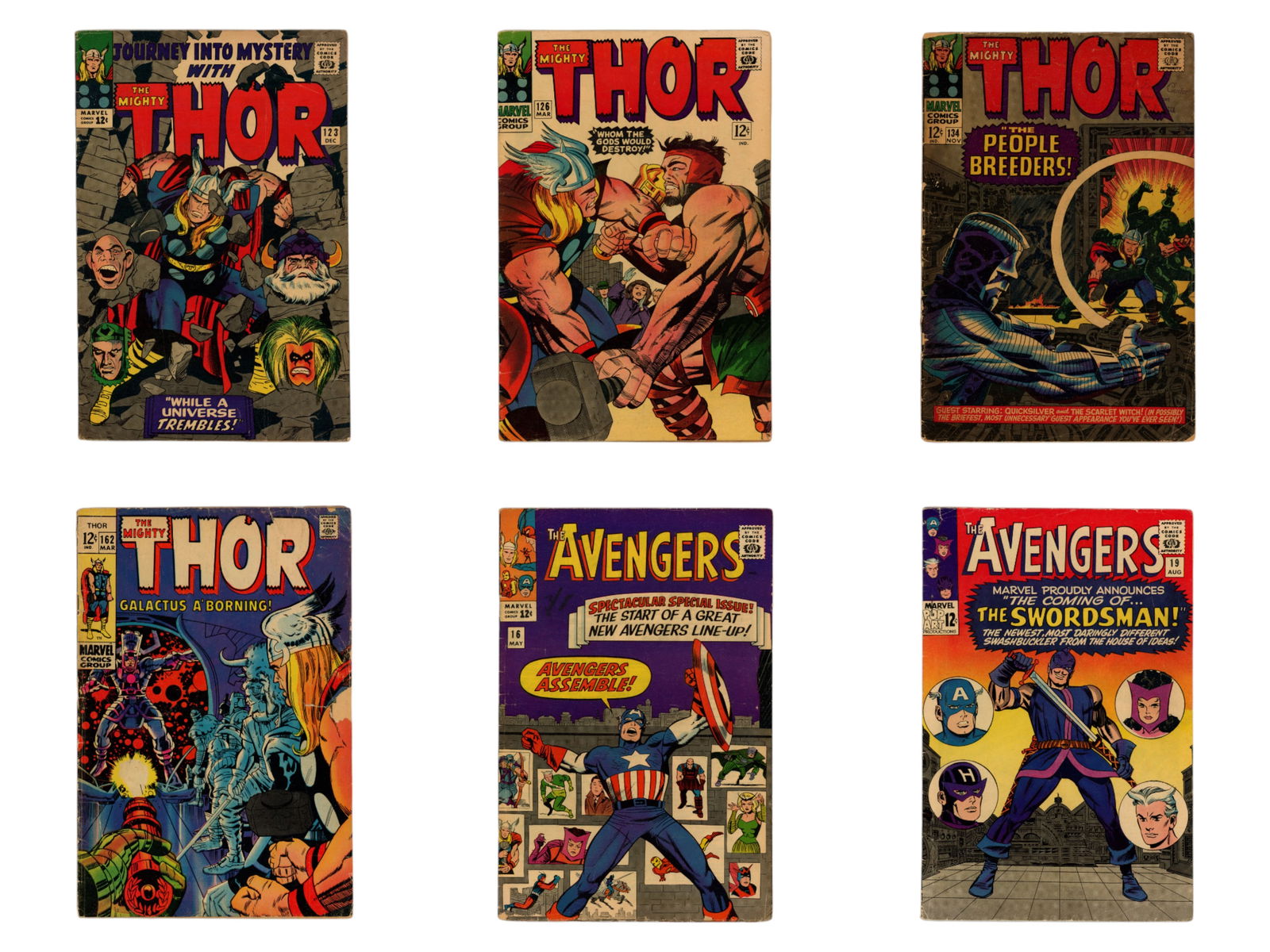 Marvel Silver Age Avengers & Thor Group: Approx. 50 issues. Includes Journey Into Mystery #123, Thor #126 (Formerly titled Journey into Mystery, Classic battle of Thor vs Hercules), 128, 134 (1st appearance of Man-Beast), 145, 152, 154,