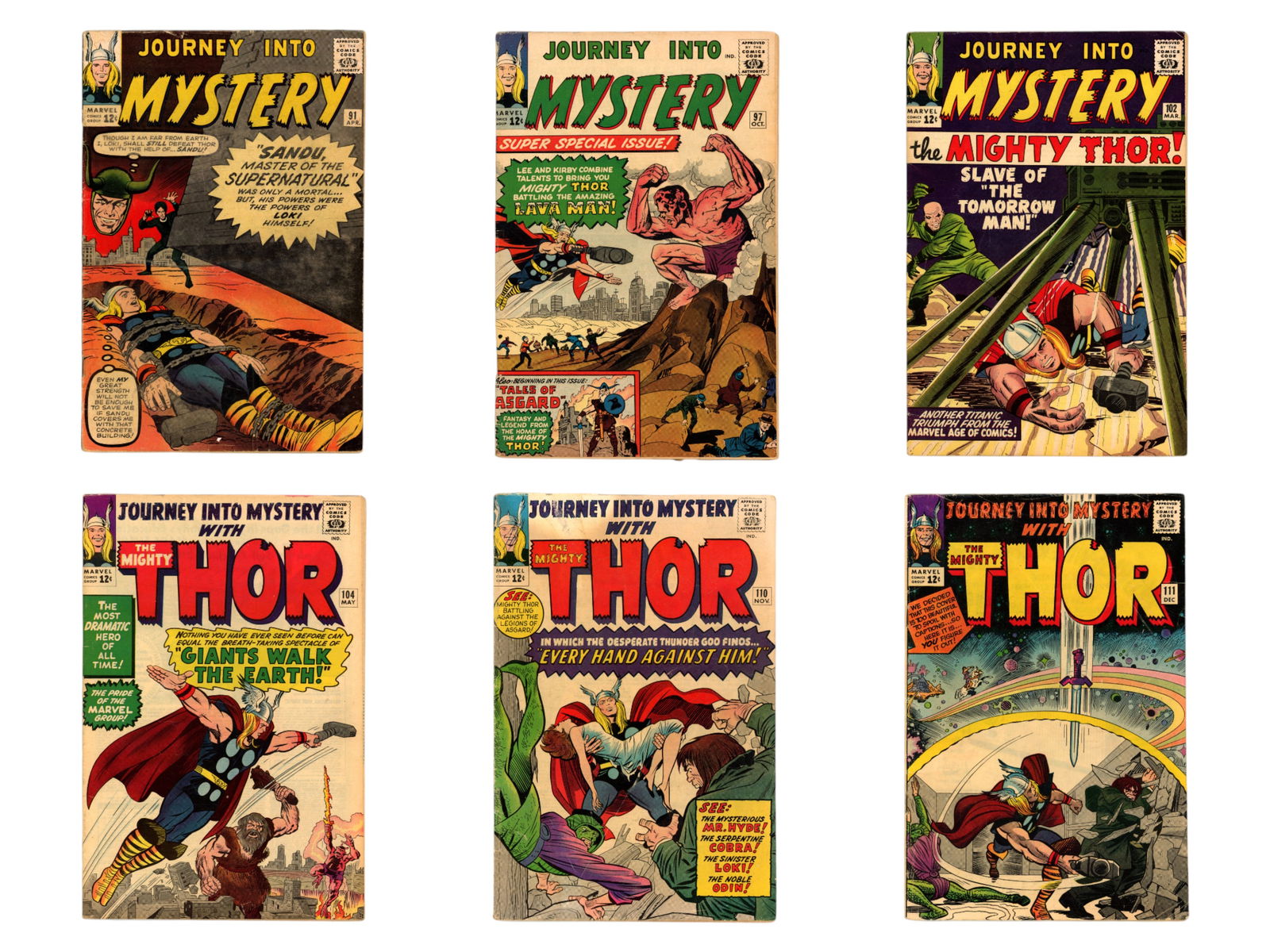 Marvel Comics Journey into Mystery (13) Issues: Marvel Comics 1963. Includes Journey Into Mystery #91 (3rd appearance of Loki, 1st appearance of Valkyrie), 97 (Origin of Odin), 102 (1st appearance of Hela), 104 (2nd appearance of Enchantress), 110,