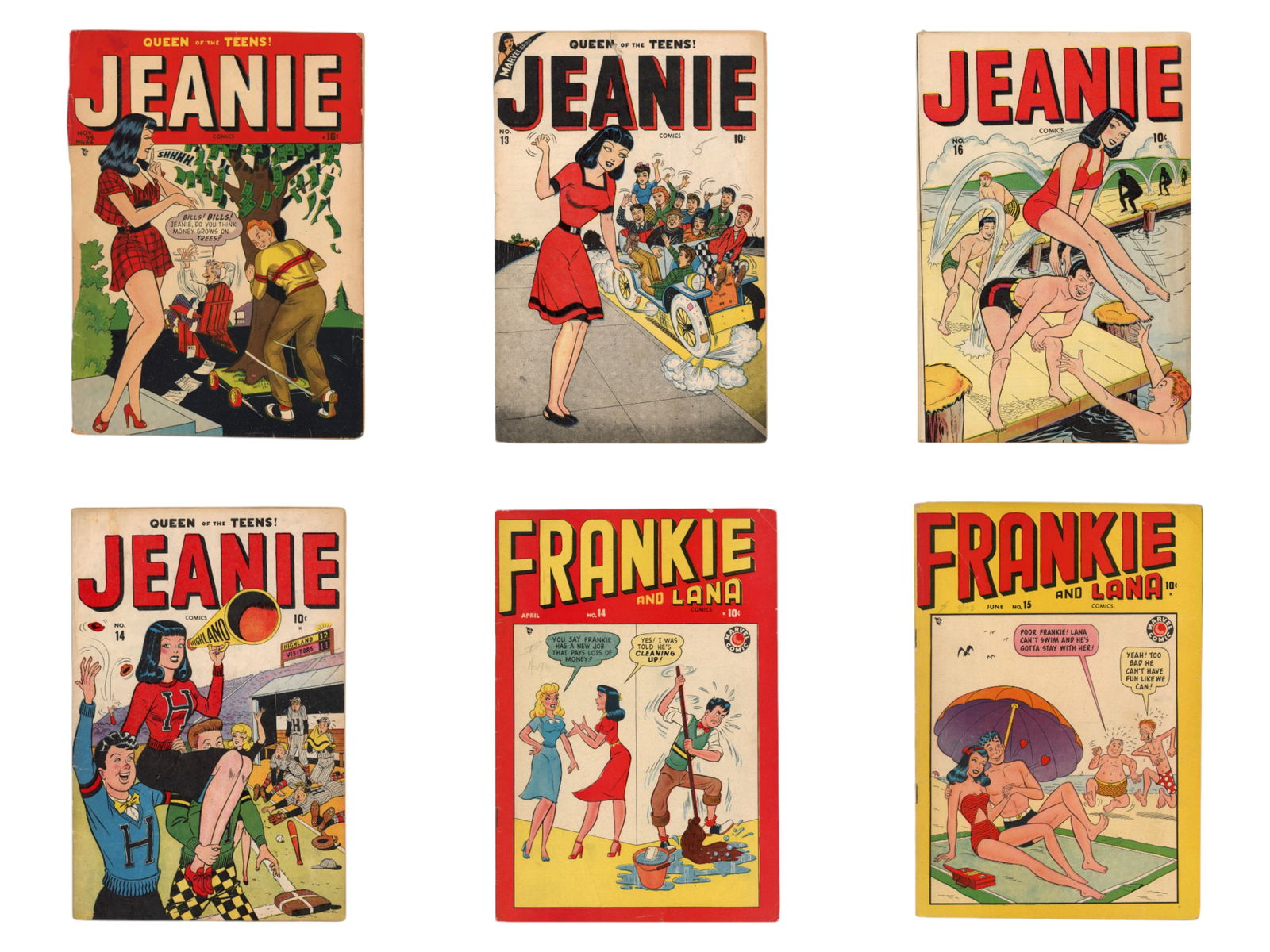 Timely / Marvel Golden Age Comics - (12) Issues: Includes Teen Comics #25; Patsy Walker #12 and 17; Tessie the Typist #8; Lana #3; Frankie and Lana #13, 14, and 15; and Jeanie Comics #13, 14, 16, and 22. Comics are in mixed condition throughout,