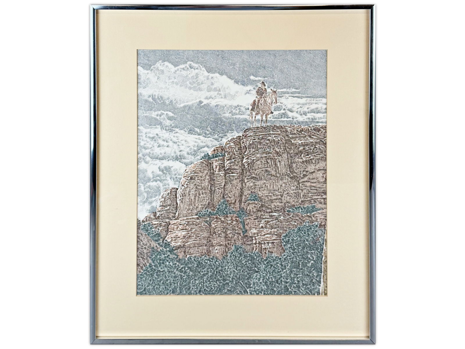 Murray Tinkelman Original Western Book Cover Art: Murray Tinkelman original pen and ink Western cover art for Zane Grey's Raiders of Spanish Peaks. Includes Tinkelman's personally owned copy of the published work. From Mr. Tinkelman's estate. Framed