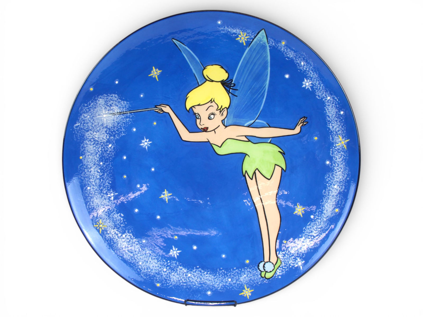 Marc Davis Signed Limited Edition Tinker Bell Charger: Limited edition Tinker Bell charger plate by artist Marc Davis. Hand signed by artist on verso and numbered 42/100. Original Walt Disney Gallery price sticker affixed. Large charger, approx. 20-3/8"