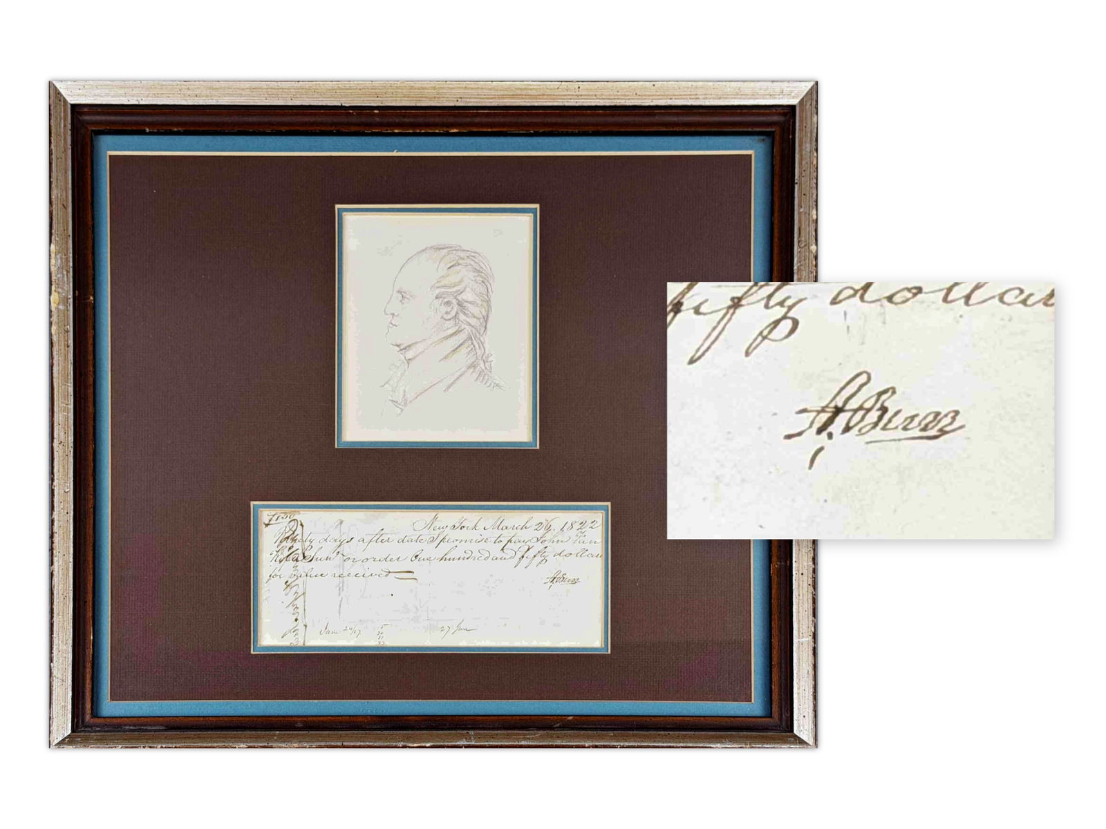 Aaron Burr Signed Promissory Note, 1822: Promissory note signed by Aaron Burr, 1 page, 8vo, New York, dated March 26, 1822. Document dates from Burr's post-Vice Presidential years following his western ventures and treason trial, making