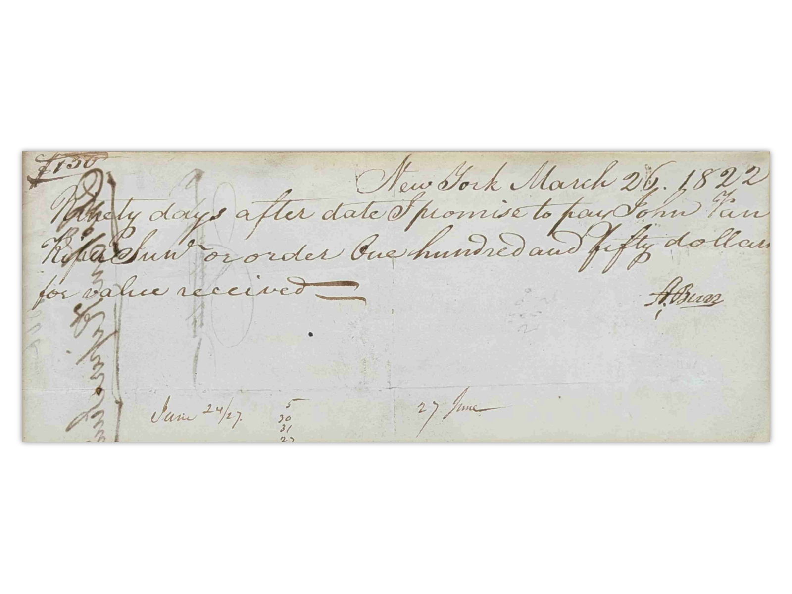 Aaron Burr Signed Promissory Note, 1822 - 2