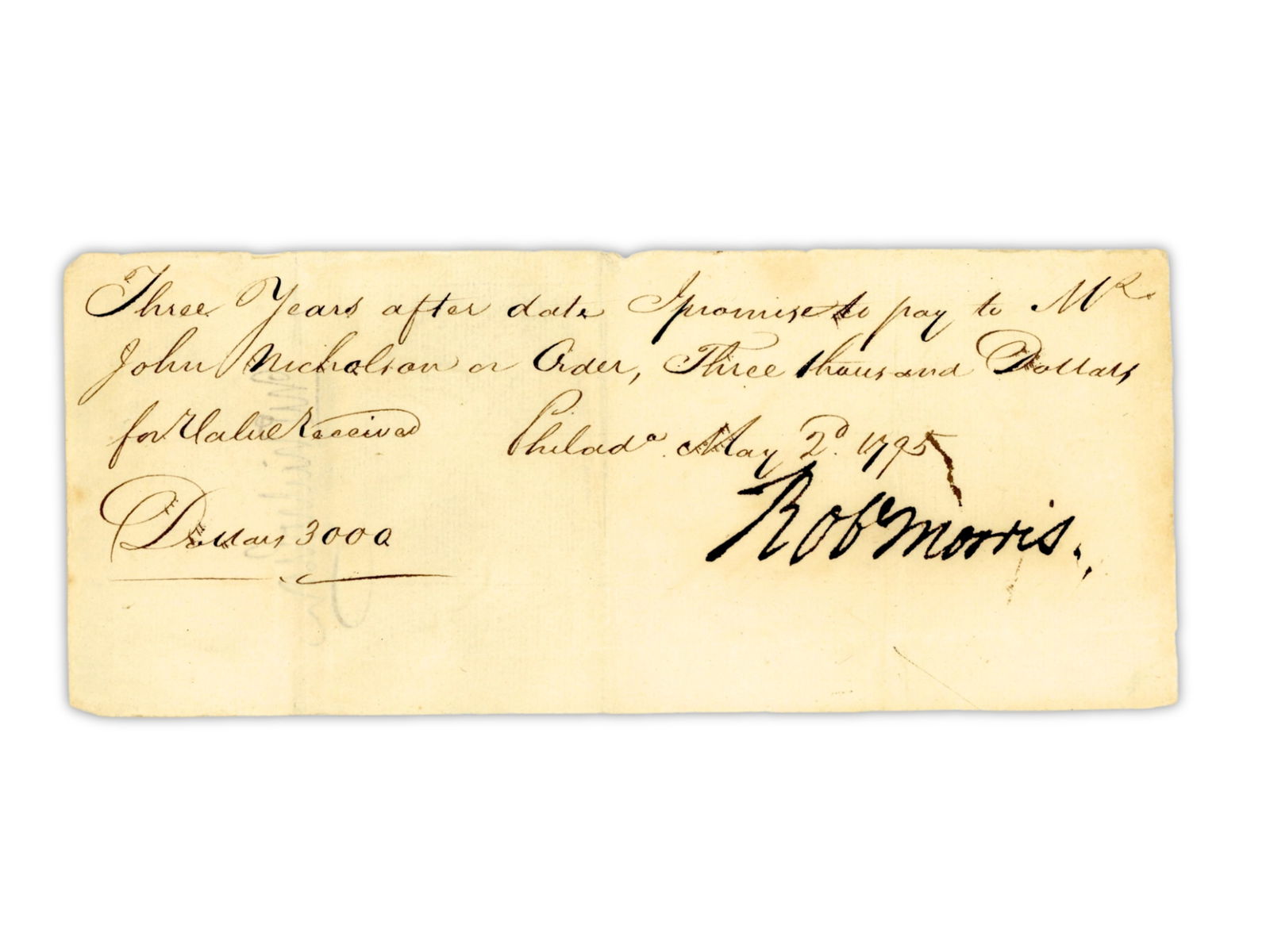 Robert Morris Signed Promissory Note, 1795 (1 of 2)