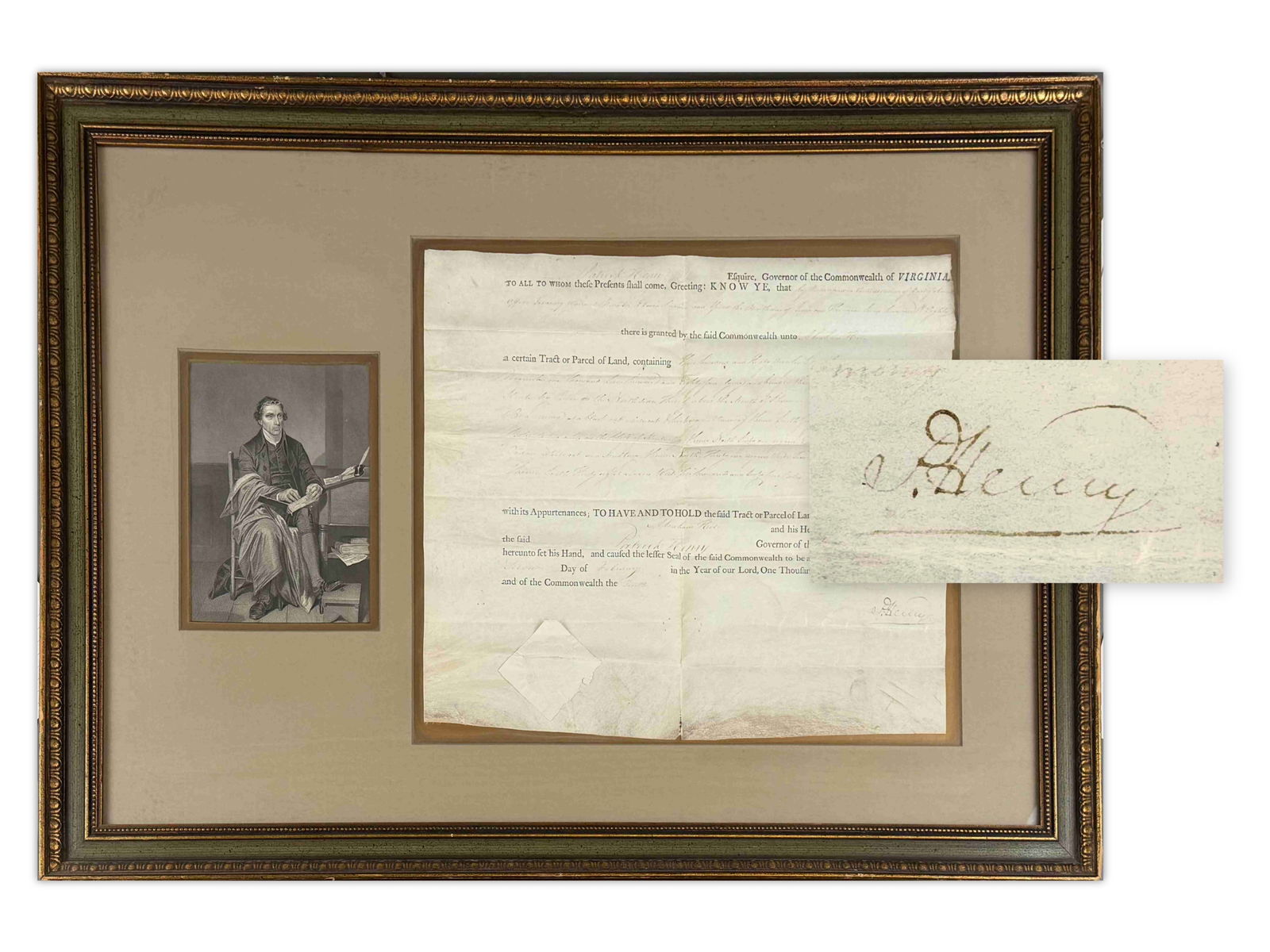 Patrick Henry DS, 1786: Document signed by Patrick Henry, 1 page, folio, dated February 7, 1786. Issued during Henry's service as Governor of Virginia in the post-Revolutionary period. One of America's most important