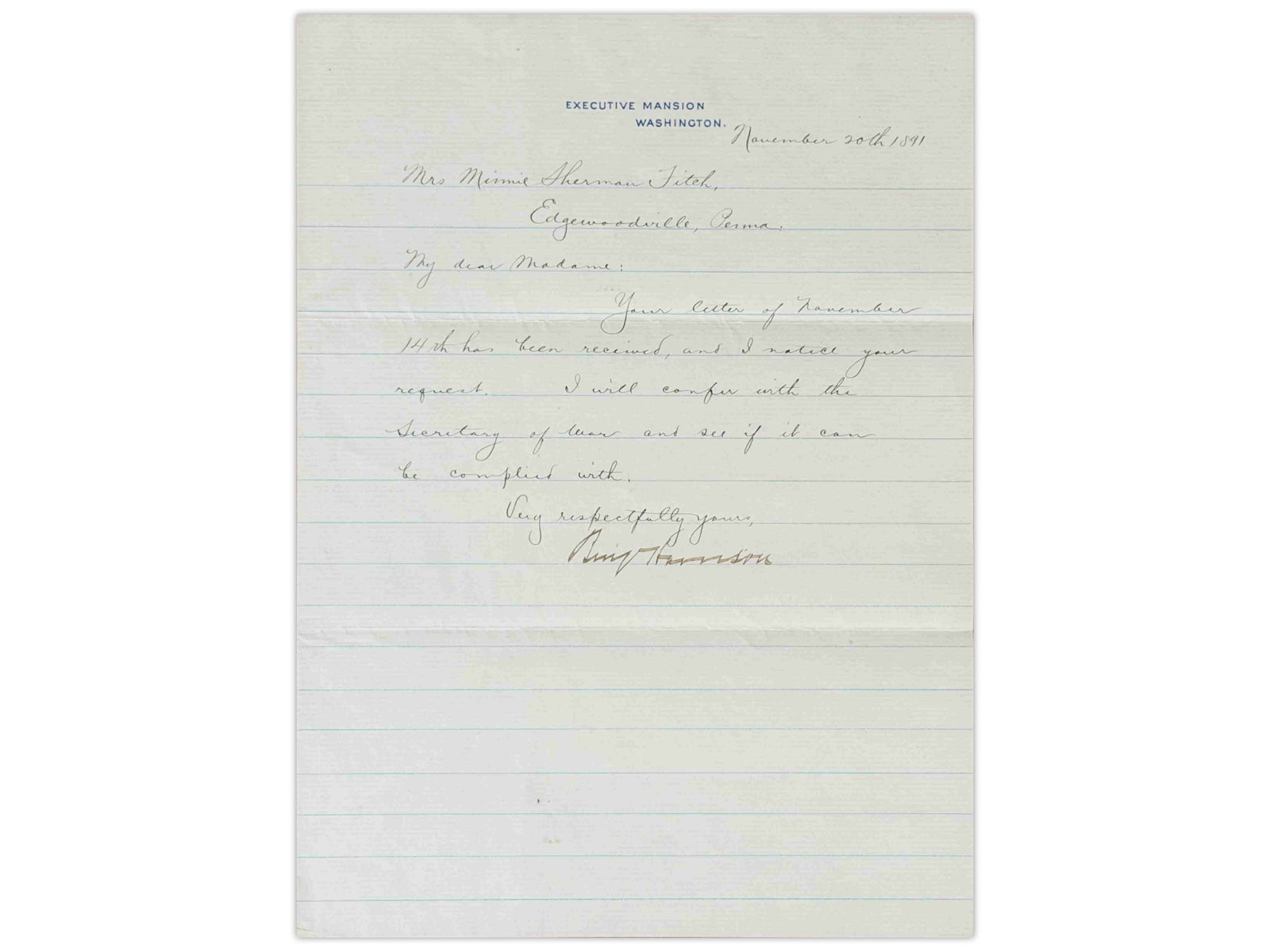 Benjamin Harrison LS, 1891 - 2