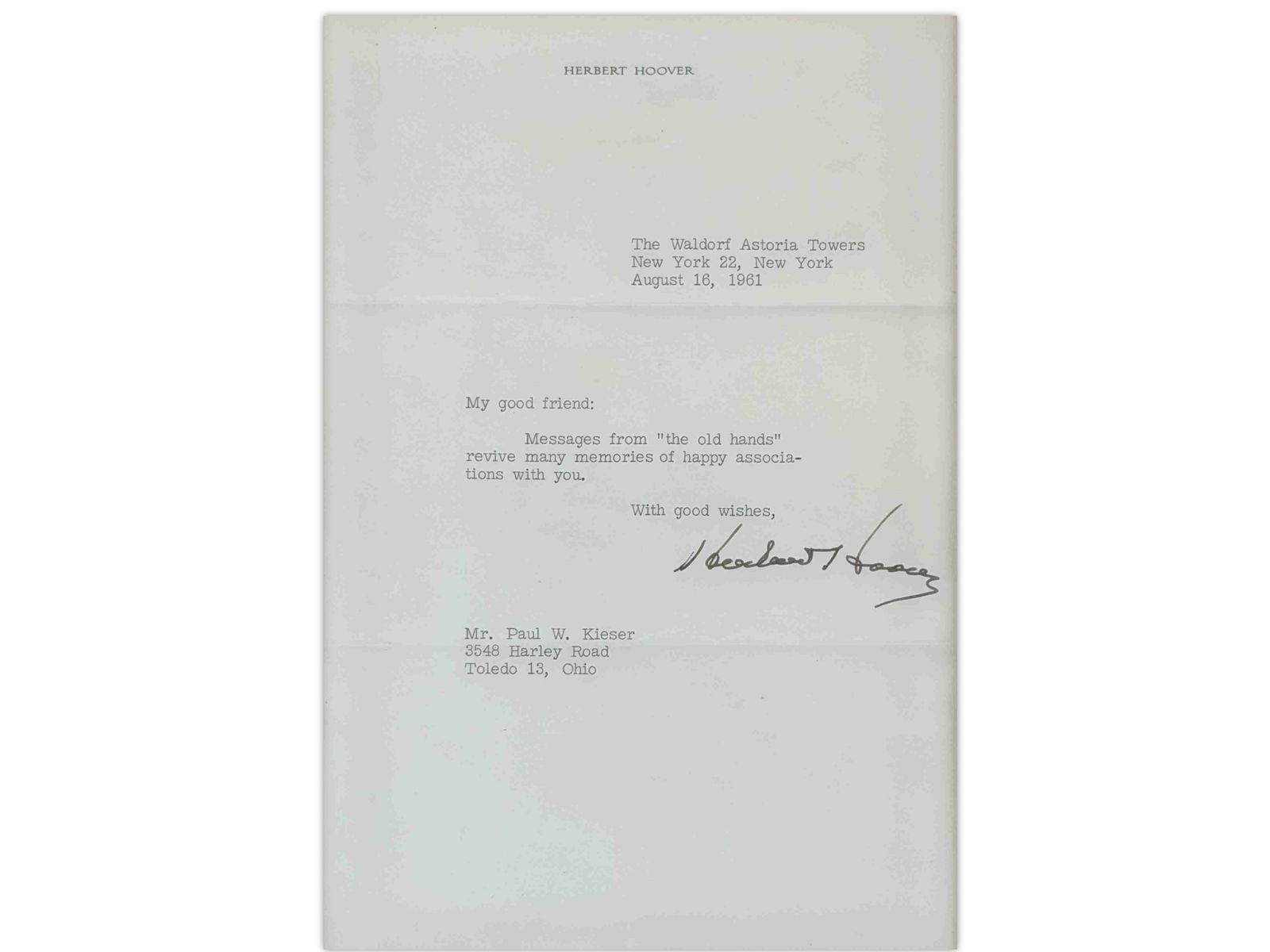 Herbert Hoover TLS, 1961 - 2