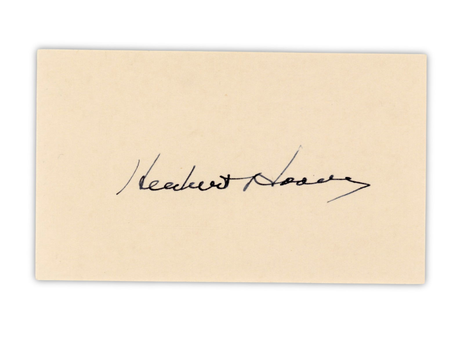 Herbert Hoover Signed Index Card - JSA: Signed 3 x 5 inch index card by Herbert Hoover, featuring a strong, well-placed autograph on a clean card. Hoover served as the 31st President of the United States and was a central figure in