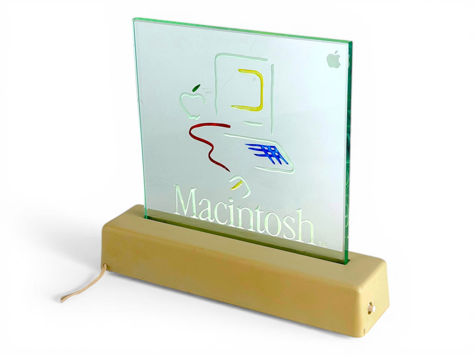 Apple Macintosh "Picasso" Illuminated Dealer Sign: Authentic Apple Macintosh "Picasso" illuminated dealer sign, produced by Apple Computer, Inc. in the mid-1980s during the rollout of the original Macintosh computer. This limited promotional display