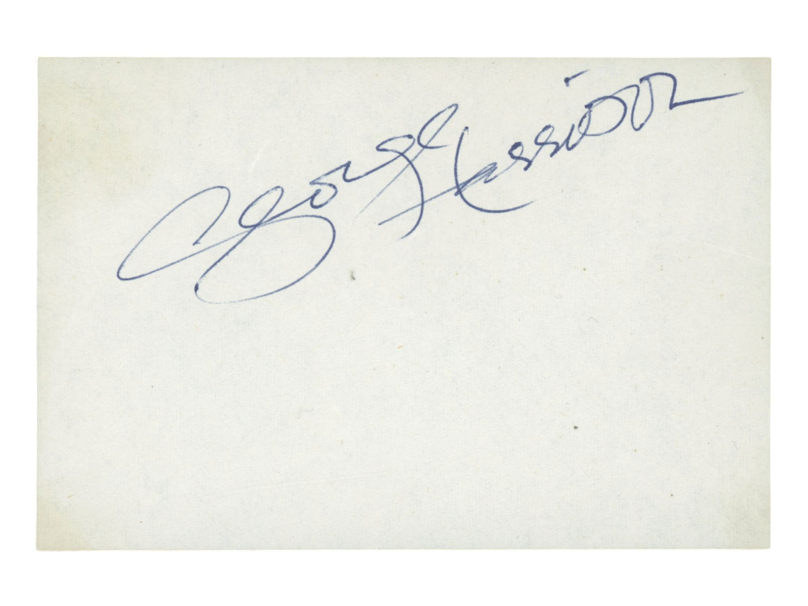 George Harrison Signed Cut: Cut signature of George Harrison, legendary guitarist of The Beatles. Measures approximately 3.5 x 1.5 inches. Harrison remains one of the most influential figures in modern music history as a