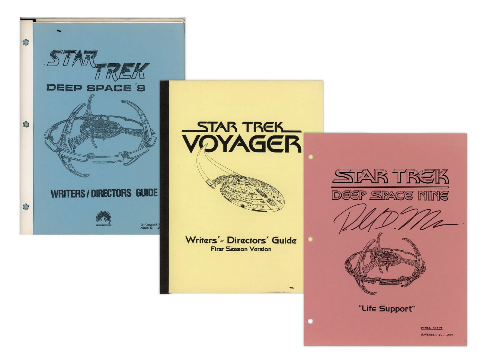 Star Trek Scripts & Writer Documents Group: Small group of Star Trek-related production material and correspondence associated with writer William N. Stape. Included is a Star Trek: Deep Space Nine script for the episode "Life Support," signed