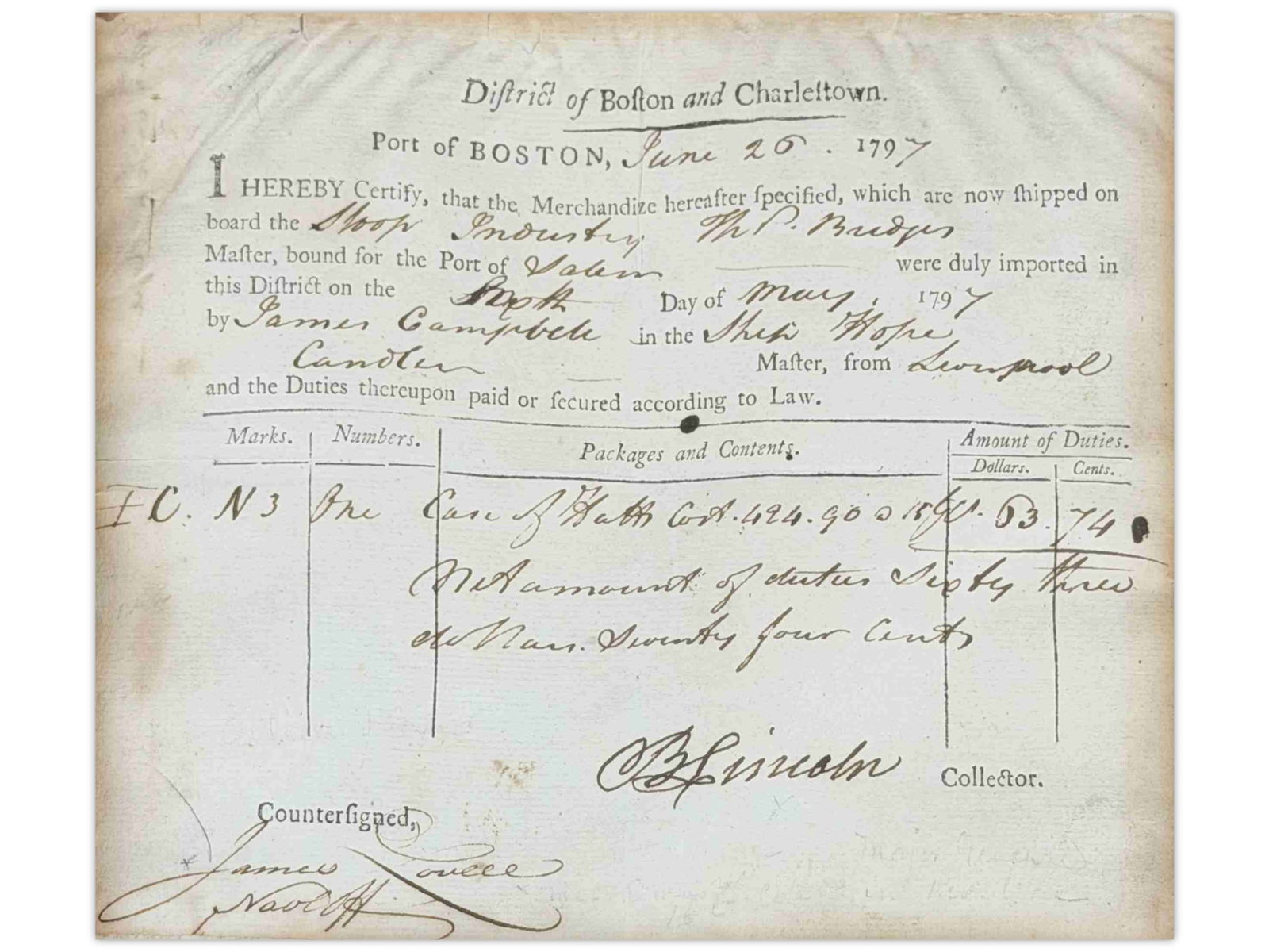 Benjamin Lincoln DS, 1797 - 2