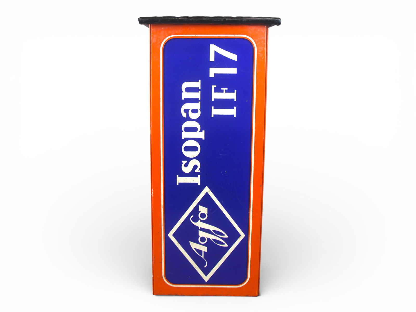 Agfa Photo Advertising Stool or Stand: Metal Pedestal Stool or Stand. Approx. 24" tall x 11" square top. Interesting piece. Shows surface wear with scuffs and scratches. Shipping: Weiss Auctions offers full-service, in-house shipping for n