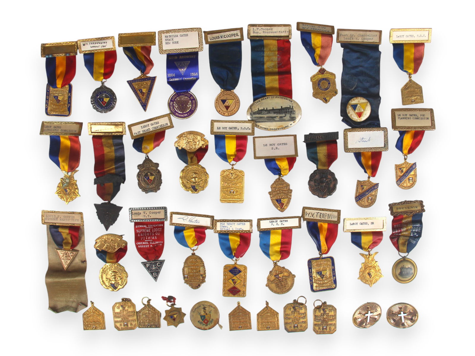 Fabulous Fraternal Pins and Ribbons: Mostly, if not all Knights of Pythias. Approx. 60 pieces.Shipping: Weiss Auctions offers full-service, in-house shipping for nearly all items in this auction. For a shipping quote, please contact us