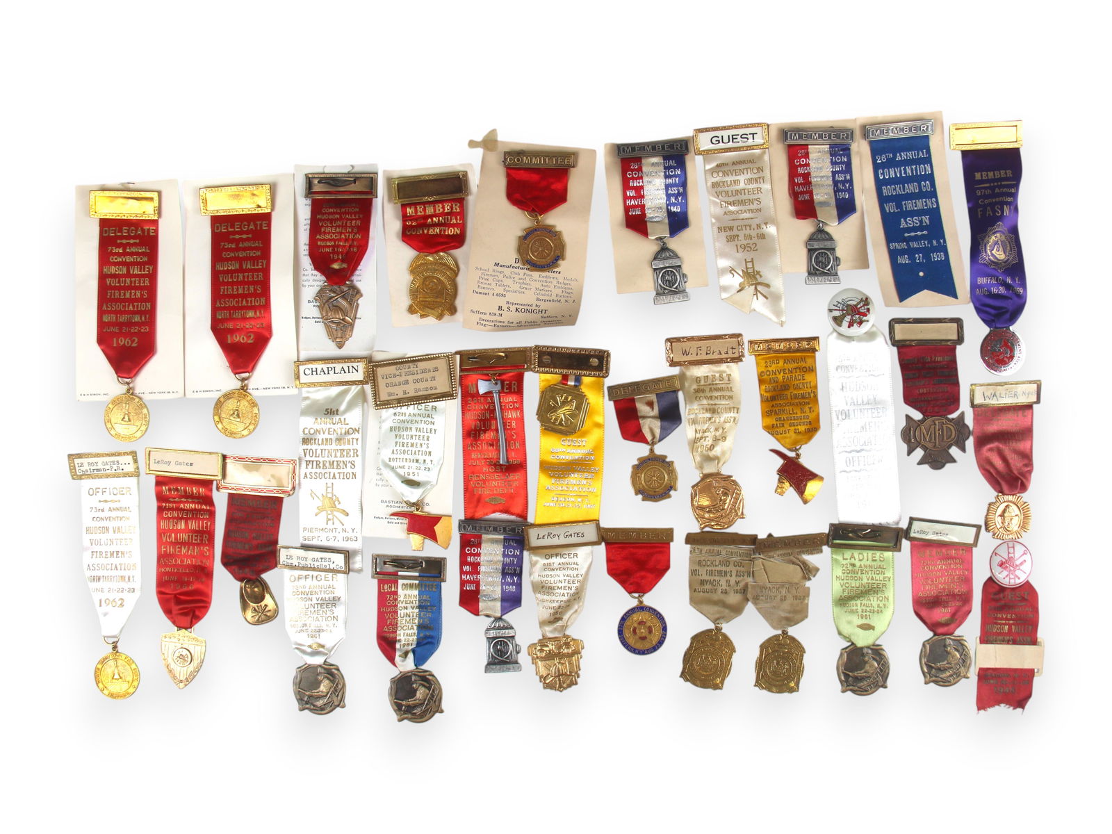 Huge Lot of Fire Department Pins and Ribbons: Approx. 75+ pieces includes volunteer units also. Very interesting. See images.Shipping: Weiss Auctions offers full-service, in-house shipping for nearly all items in this auction. For a shipping