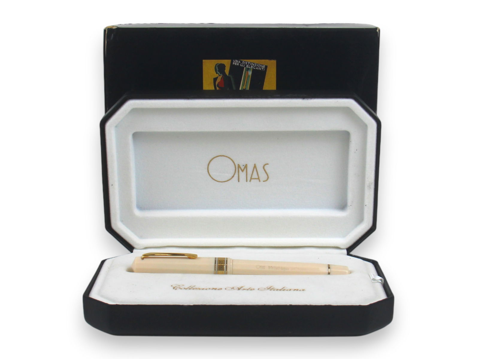 Omas Biblioteque Nationale 1997 Fountain Pen Boxed: Omas Biblioteque Nationale 1997 Fountain Pen in original box with outer box. With 18k gold medium nib. Appears unused (or lightly used, if at all). Shipping: Weiss Auctions offers full-service, in-hou