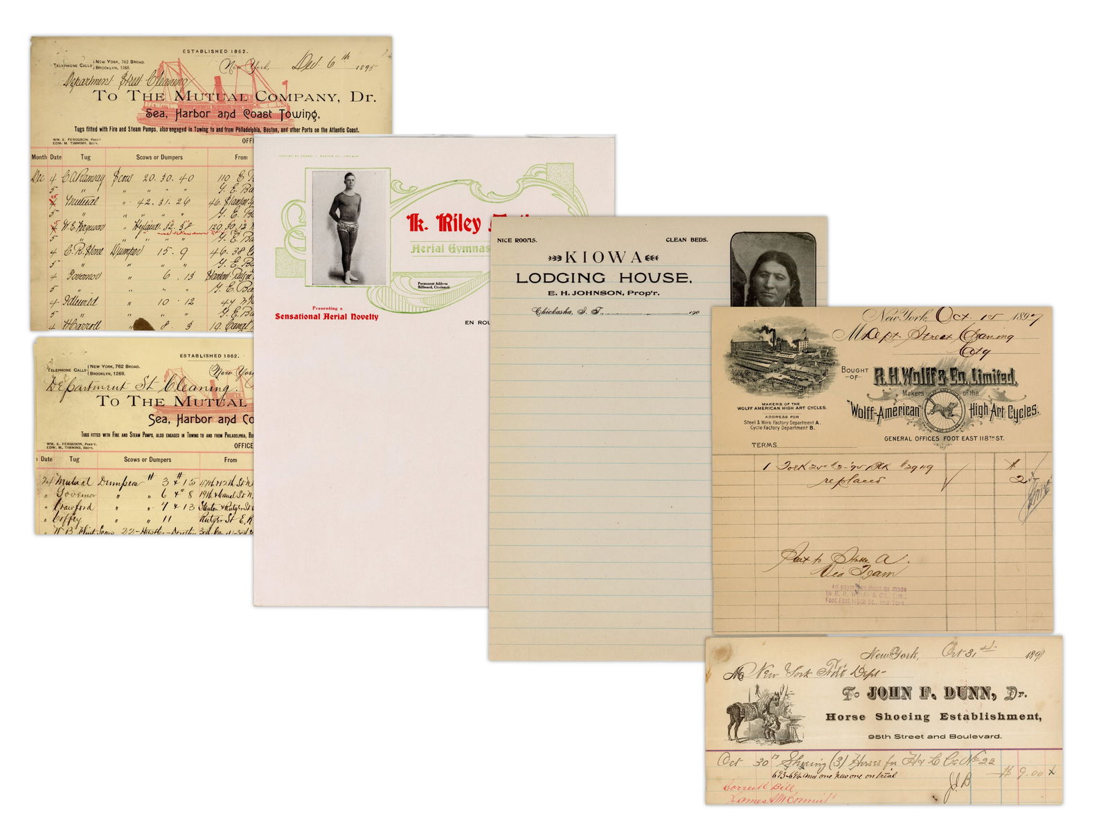 Interesting Letterhead Lot: Mostly 19th century document and letterhead lot. Includes Roebling company letterhead 1886 and other interesting New York City companies.Shipping: Weiss Auctions offers full-service, in-house