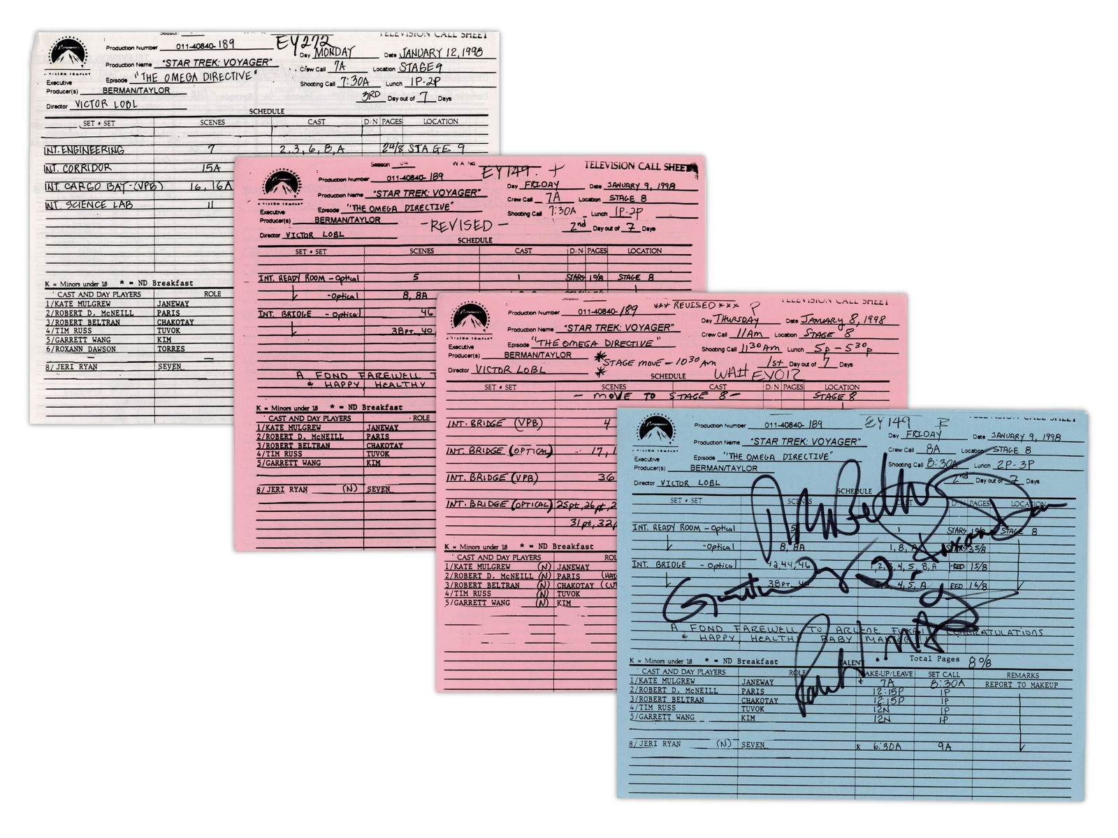 (2) Star Trek Voyager Cast Signed Scripts, Year 4 - 2