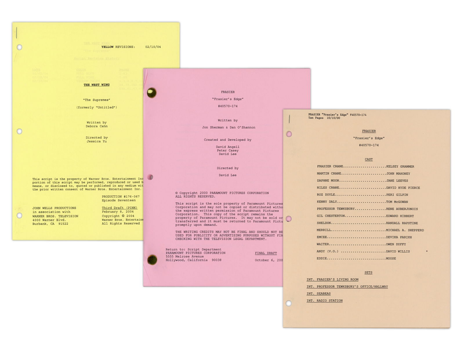 (3) Signed TV Scripts, West Wing, Frasier, Dukes - 2