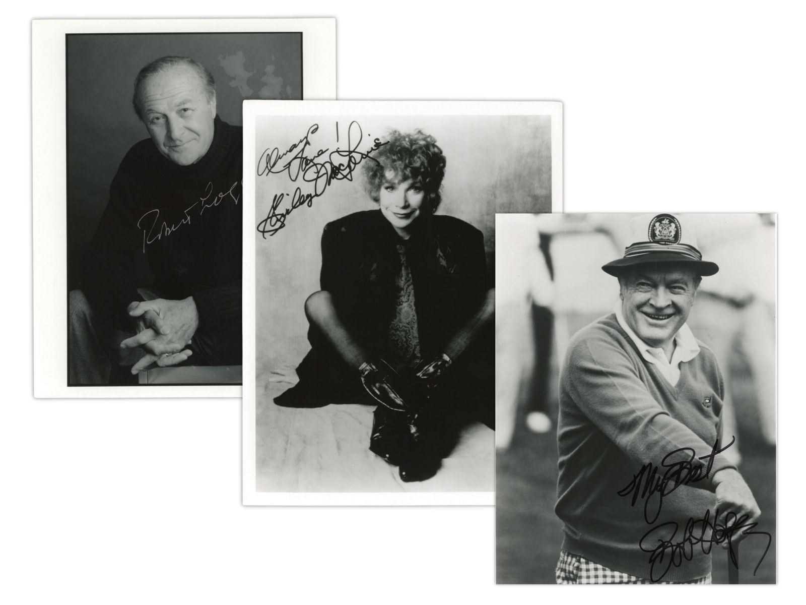 (21) In-Person Signed Autographs: (21) In-person Signed Autographs, 1) Bob Hope, 2) Robert Loggia, 3) Shirley MacLaine, 4) Dorothy Hammill, 5) Charlton Heston, 6) Eddie Fisher, 7) Cheech Marin, 8) Jerry Van Dyke, 9) Donna Martell,
