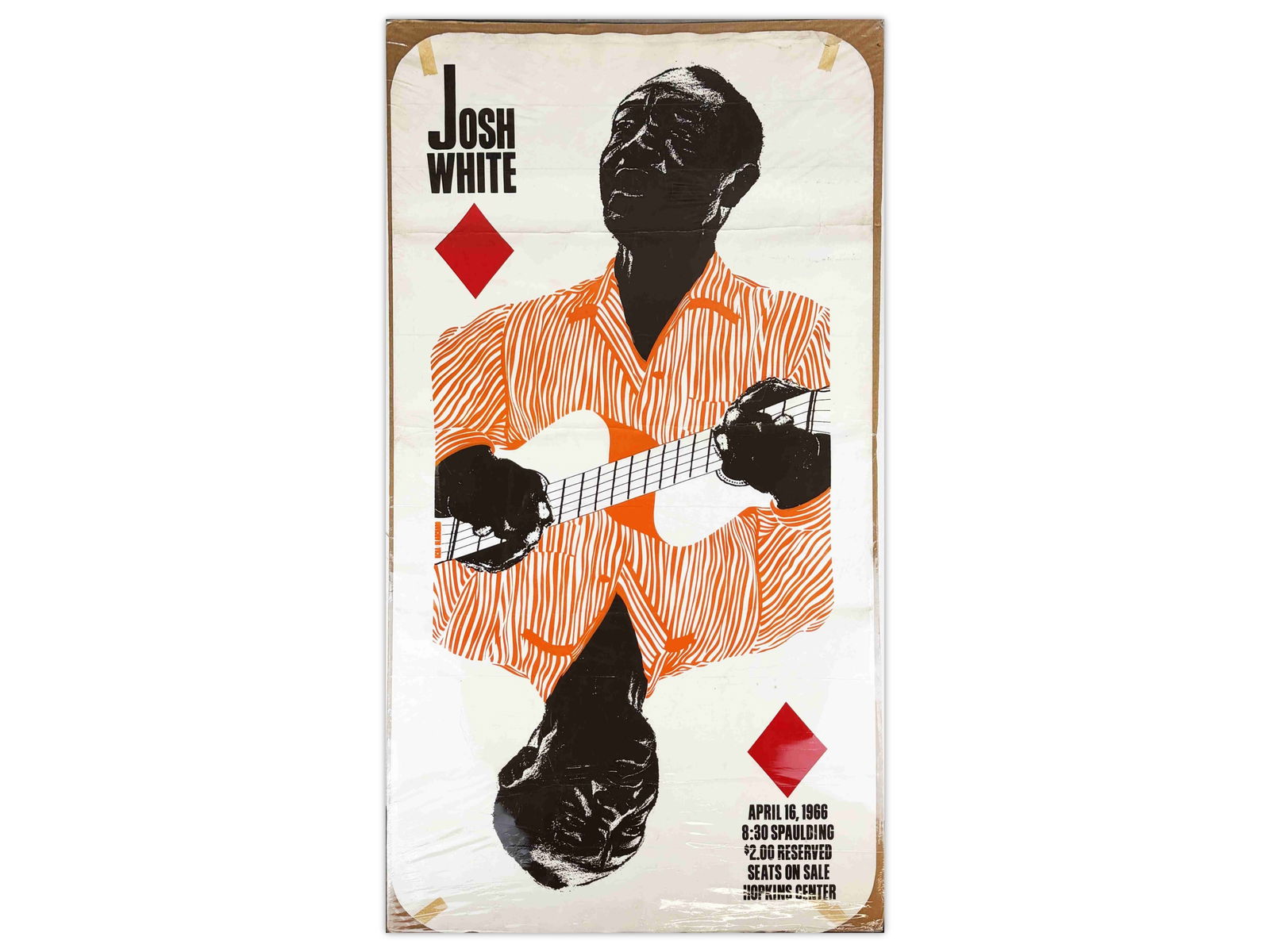 Josh White 1966 Concert Poster: Josh White 1966 Concert Poster, 34.75" x 17.5", April 16, 1966, Hopkins Center, first and only printing, tape residue, folds, edgewear, creasesShipping: Weiss Auctions offers full-service, in-house