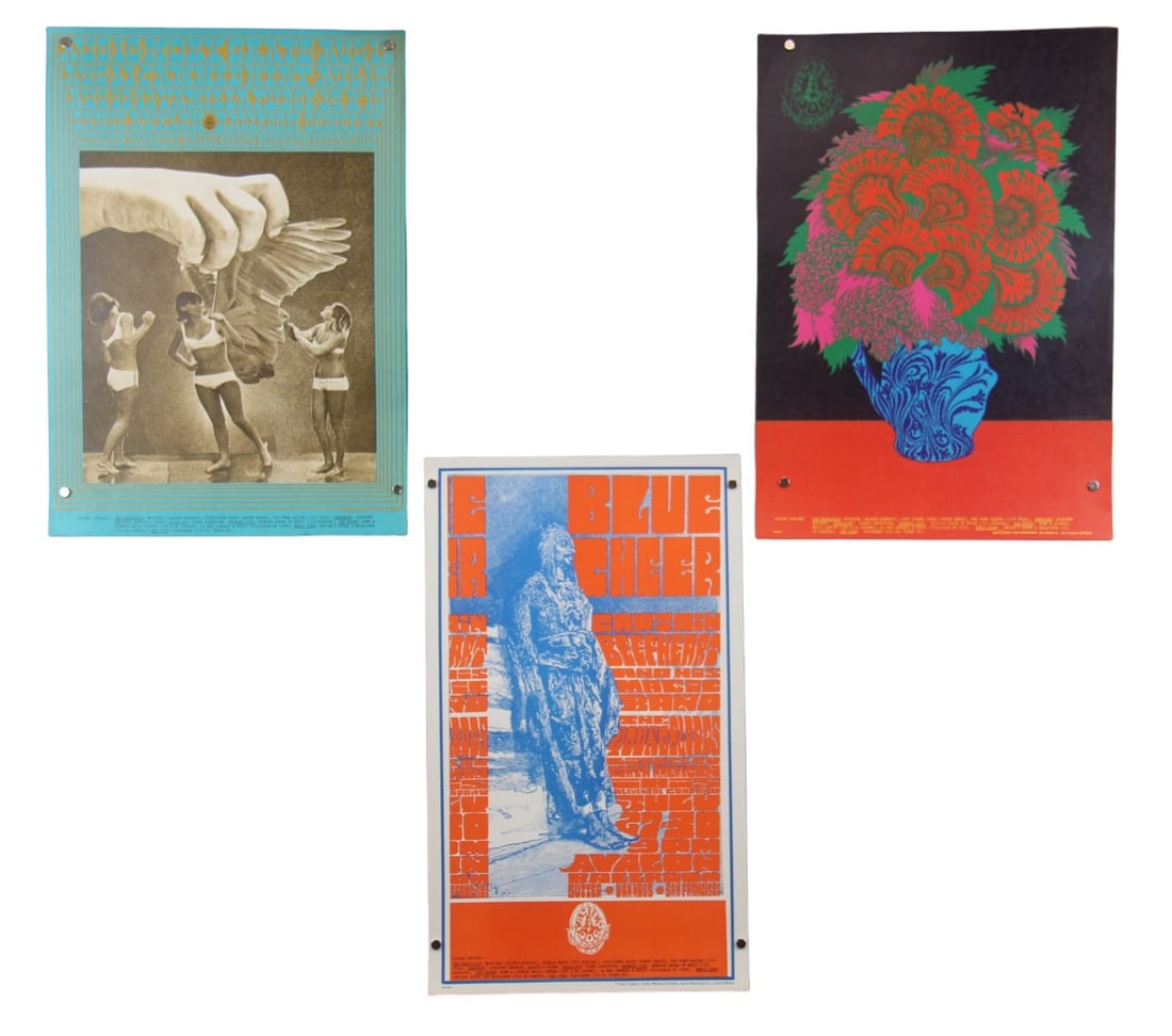 (3) Family Dog Avalon Ballroom Concert Posters: Includes: (1) Family Dog series FD-73, Avalon Ballroom 7/27-7/30, 1967. Performers included: Blue Cheer, Captain Beefheart and The Magic Band, and The Youngbloods. Artwork by Tom Glass. Approx.