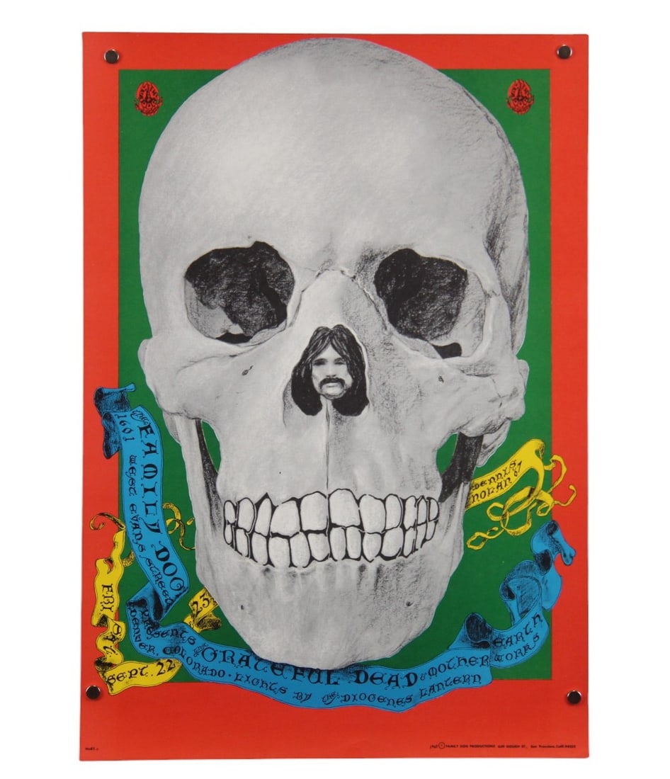 Grateful Dead FD-82 "The Head" Poster, 1967: Original Grateful Dead "The Head" concert poster, Family Dog Productions FD-82, 9/22-9/23, 1967. Performers included Grateful Dead and Mother Earth Works. Venue was held at 1601 West Evans Street,