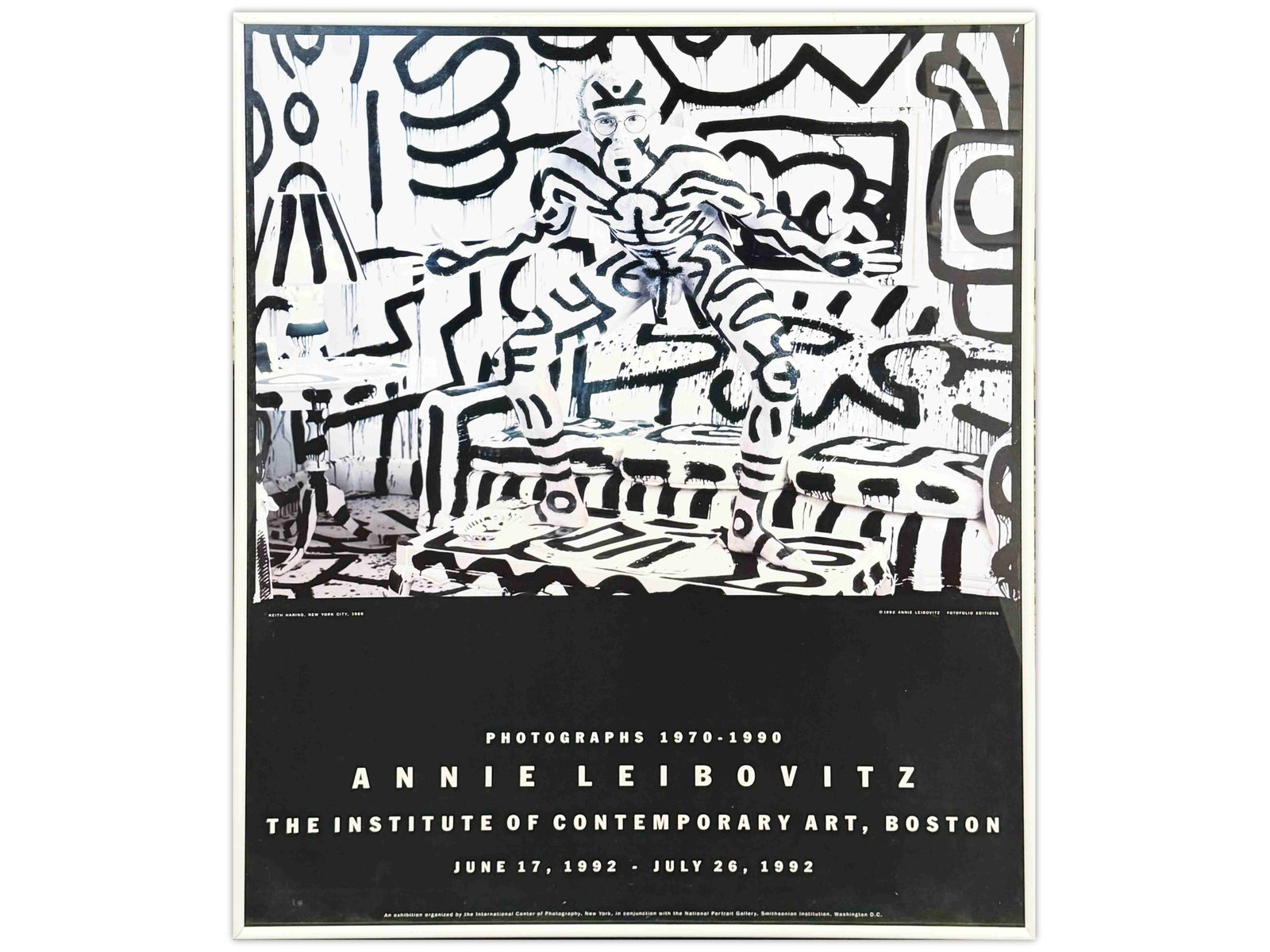 Keith Haring Annie Lebovitz 1992 ICA Poster: Keith Haring Annie Lebovitz 1992 ICA Poster, 24.5" x 30.5", framed with glassShipping: Weiss Auctions offers full-service, in-house shipping for nearly all items in this auction. For a shipping