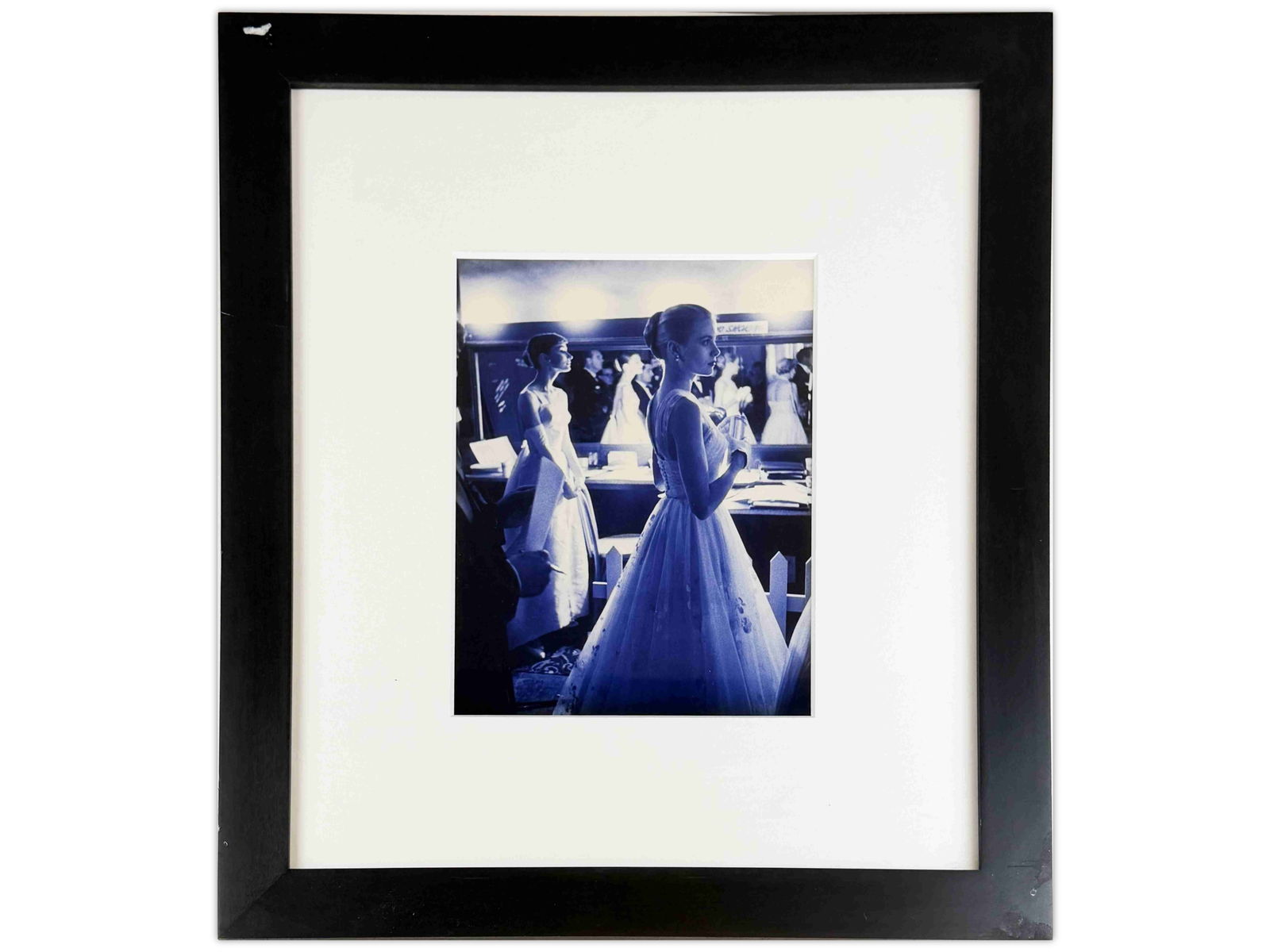 Grace Kelly & Audrey Hepburn Candid Photo: Grace Kelly and Audrey Hepburn candid shot, unknown photographer. Image size seen approx. 10" x 13", overall frame size approx. 23.5" x 26.5". From the Time Warner employee sale. These were produced