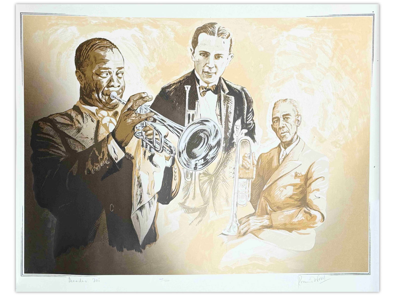 Ron Wood 1987 Signed Serigraph Decades 1930s: Ron Wood of the Rolling Stones 1987 Signed Serigraph Decades 1930s, In 1987 Ron Wood created "Decades," a suite of six serigraphs honoring iconic musicians whom Ronnie believed had made significant