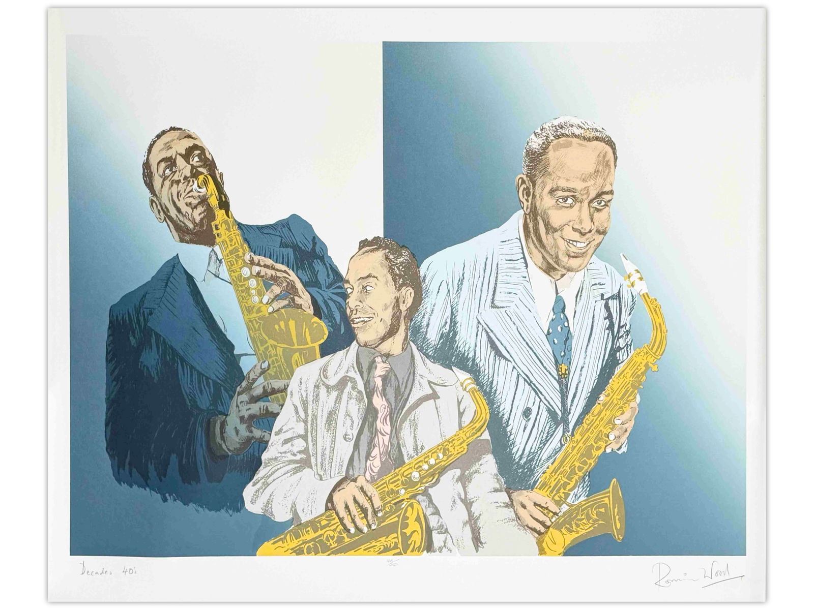 Ron Wood 1987 Signed Serigraph Decades 1940s: Ron Wood of the Rolling Stones 1987 Signed Serigraph Decades 1940s, In 1987 Ron Wood created "Decades," a suite of six serigraphs honoring iconic musicians whom Ronnie believed had made significant co