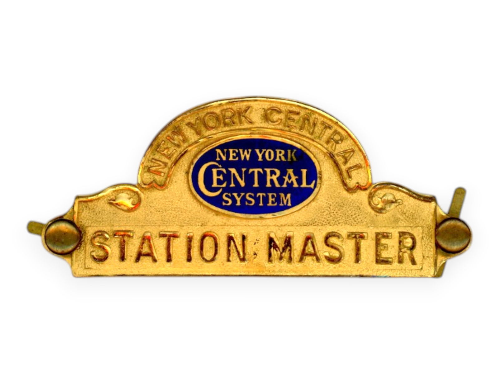 Vintage New York Central Lines Station Master: Vintage New York Central Lines station master hat badge. 3 1/2" longShipping: Weiss Auctions offers full-service, in-house shipping for nearly all items in this auction. For a shipping quote, please