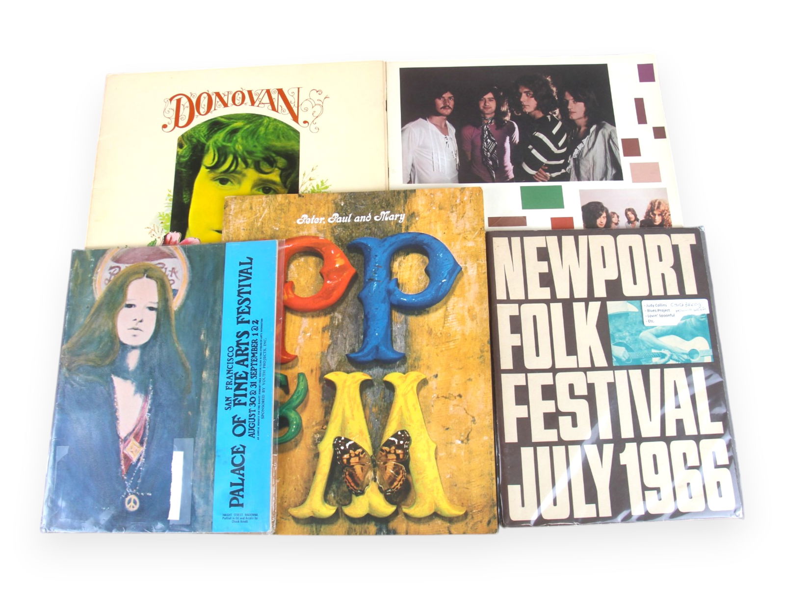 (5) 1960s Concert Programs Led Zep Newport Folk: (5) 1960s Concert Programs, 1) Led Zeppelin Tour program, 1969, missing cover, 2) Newport Folk Festival, 1966, Chuck berry, Howlin Wolf, Lovin' Spoonful, Blues Project, Judy Collins, many more, 3) San