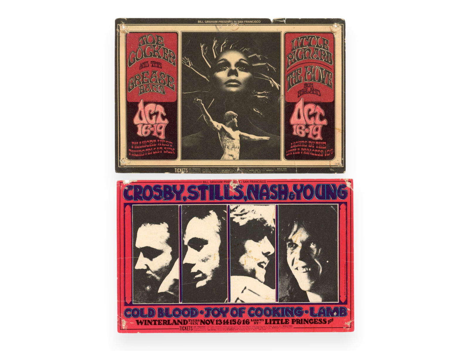(16) San Francisco Fillmore Concert Handbills: Includes 1969 Byrds (BG-177), 1967 Country Joe and the Fish (BG-73), 1970 Quicksilver Messenger Service (BG-249), 1967 Chambers Brothers (BG-58), 1970 Lee Michaels (BG-260), 1968 Country Joe and the