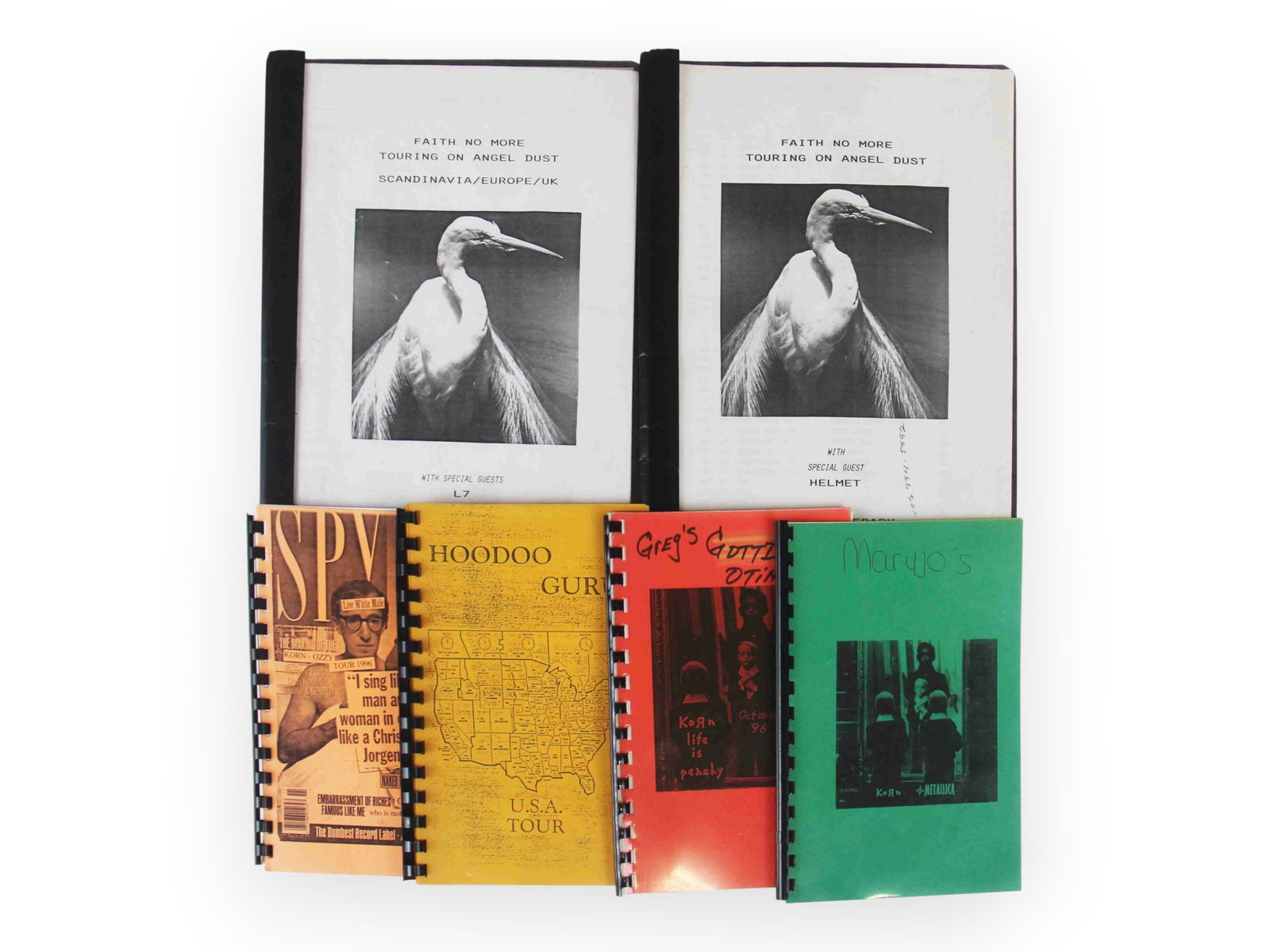 (6) Tour Itinerary Books - Korn, Faith No More: Includes Korn North American Tour with Ozzy Osbourne 12/31/95-3/3/96, Korn with Metallica 12/29/96-1/18/97, Korn October 1996, Hoodoo Gurus American Tour Fall 1989, Faith No More with Helmet Sept/Oct