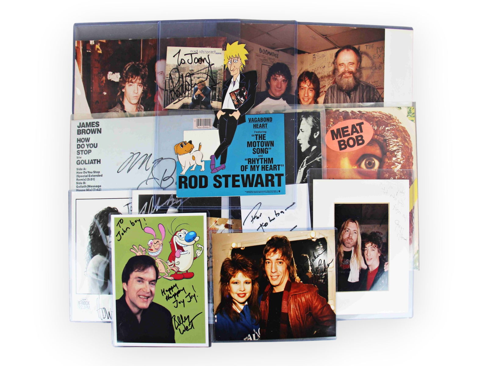 (14) In-Person Signed Autographs: (14) In-person Signed Autographs, 1) Gregg Allman, 2) Jackie Cooper on paper, 3) Pia Zadora, 4) Billy West, 5) Howard Stern, 6) Andrew Dice Clay, 7) Tony Bennett, 8) BobCat Goldthwaite Meat Bob