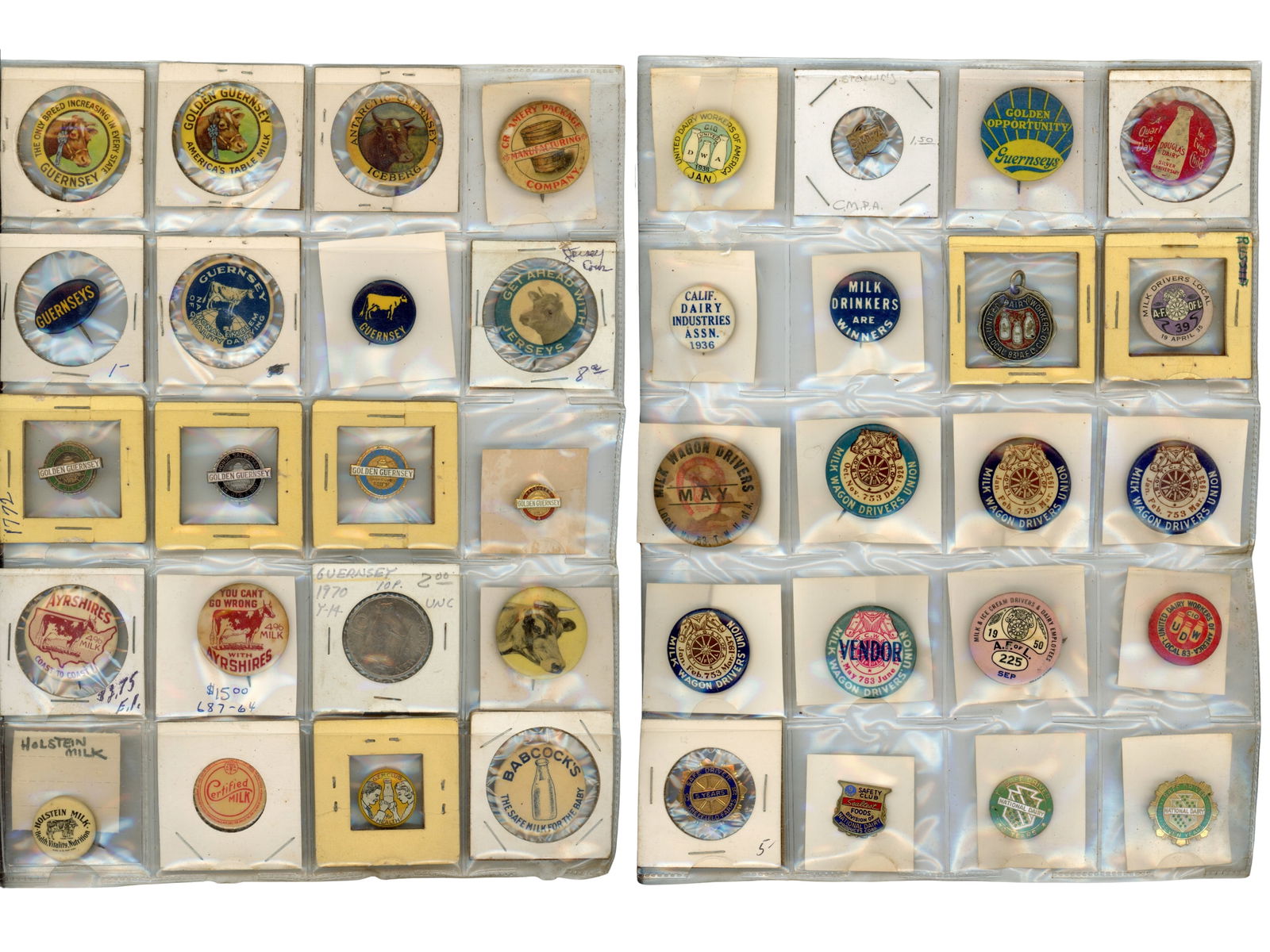 Collection of American Milk & Dairy Ephemera: Collection of early 20th-century American milk and dairy industry ephemera, including milk tokens, pins, badges, patches, and related milk advertising and nutritional ephemera, including pamphlets