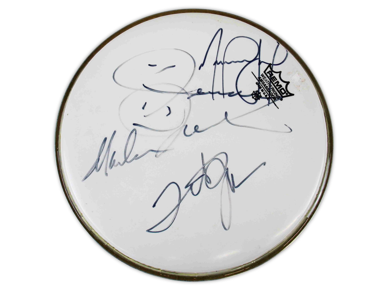 Michael Jackson Autograph Plus Others: Michael Jackson Autograph, small Drumhead, signed in person, backstage at The Jacksons concert in Hartford CT, Aug. 15, 1981, signed by Michael Jackson, Jermaine Jackson, Marlon Jackson and Tito Jacks