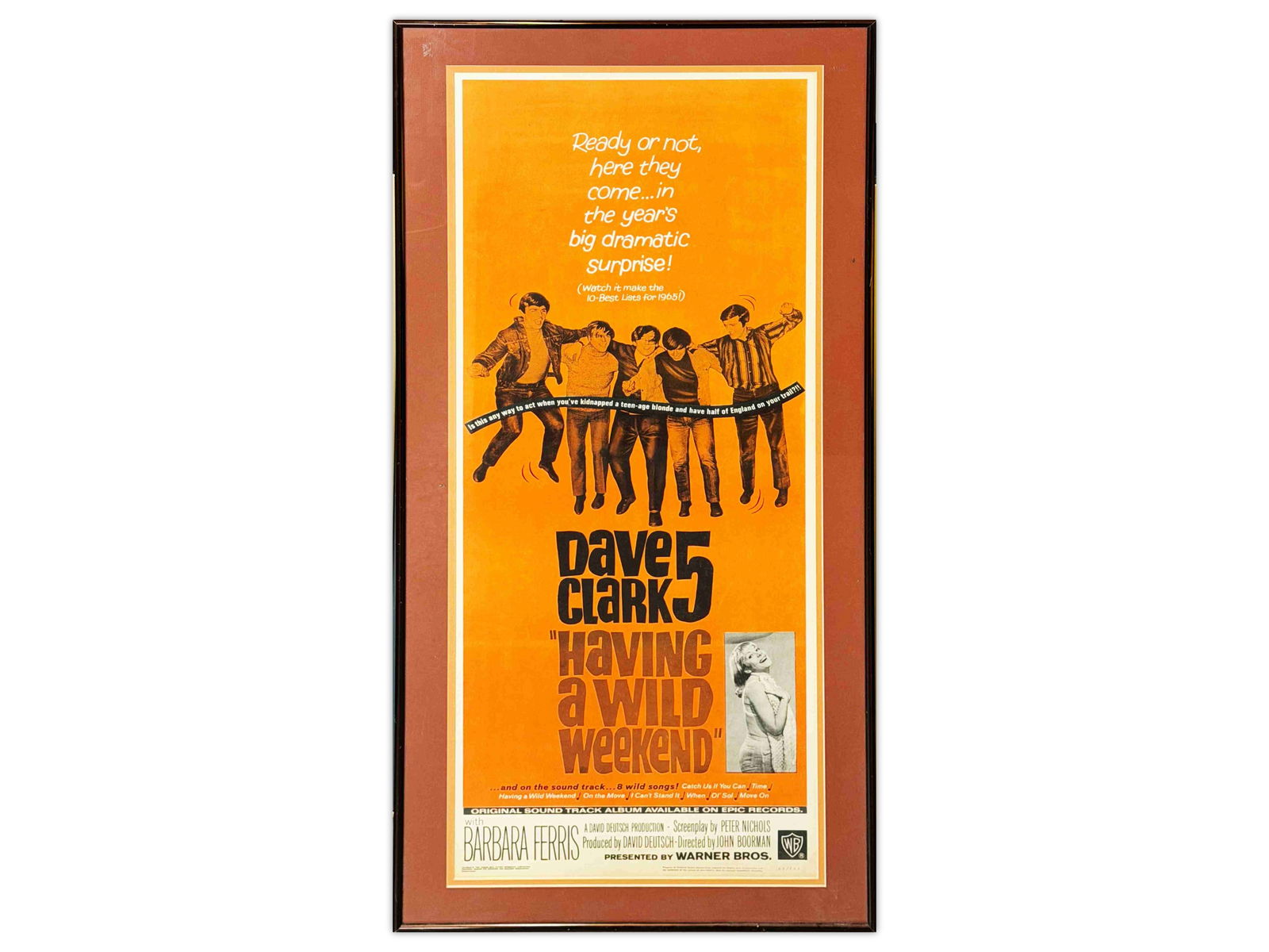 Dave Clark 5 Having a Wild Weekend Insert Poster: (Warner Bros. 1965). Original movie insert poster for "Having a Wild Weekend", starring The Dave Clark 5, Barbara Ferris, and Ronald Lacey. Directed by John Boorman. Unrestored insert poster with