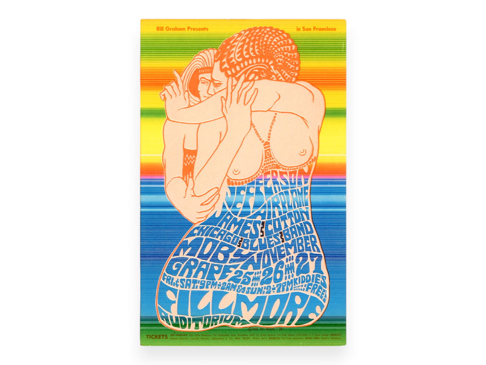 (5) Bill Graham SF Concert Handbills & Postcards: (5) Bill Graham San Francisco Handbills & Postcards, 1) BG-138 handbill, Mike Bloomfield, Al Kooper, Super Session, It's a Beautiful Day, Loading Zone, Sept. 26-28, 1968, 4 5/8" x 7", reverse has sche