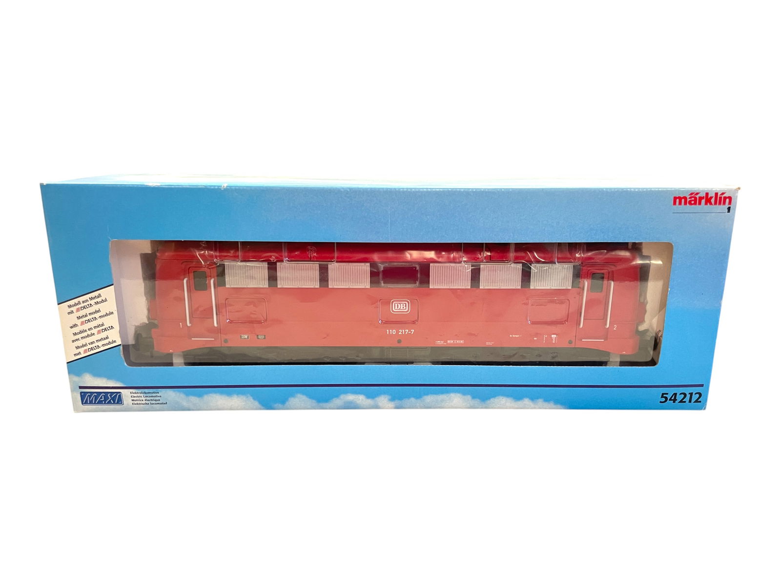 Marklin Maxi 54212 DB BR110 Electric: 1/G Gauge. Nice BO-BO electric with Delta Module. It shows test run wheels with box.Shipping: Weiss Auctions offers full-service, in-house shipping for nearly all items in this auction. For a