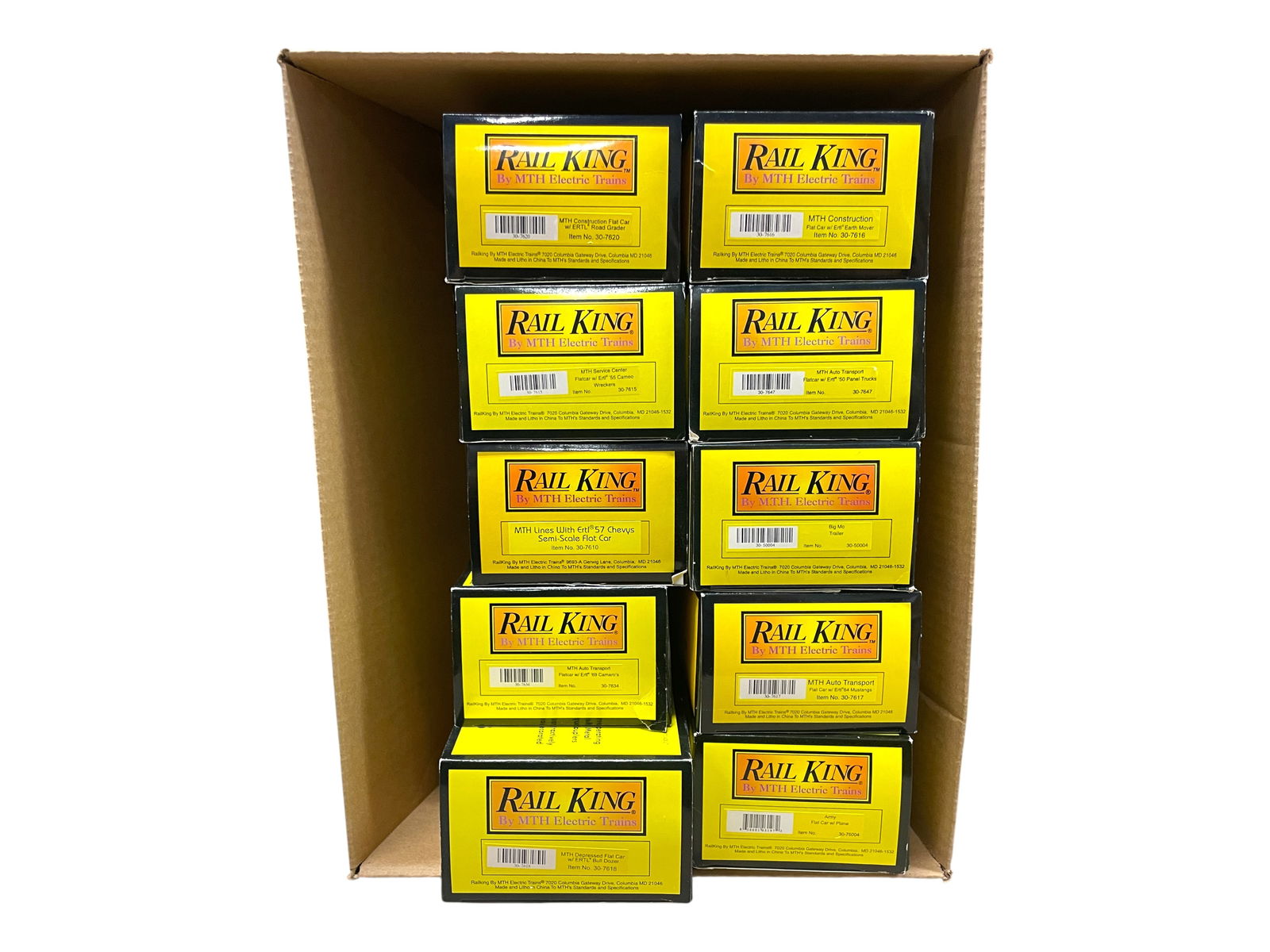 10 MTH Freights with Die Cast Vehicles: Includes 30-7618, 30-7634; 30-7610; 30-7615; 30-7620; 30-7616; 30-7647; 30-50004; 30-7617; 30-76004. Most appear new in boxes. Shipping: Weiss Auctions offers full-service, in-house shipping for nearl