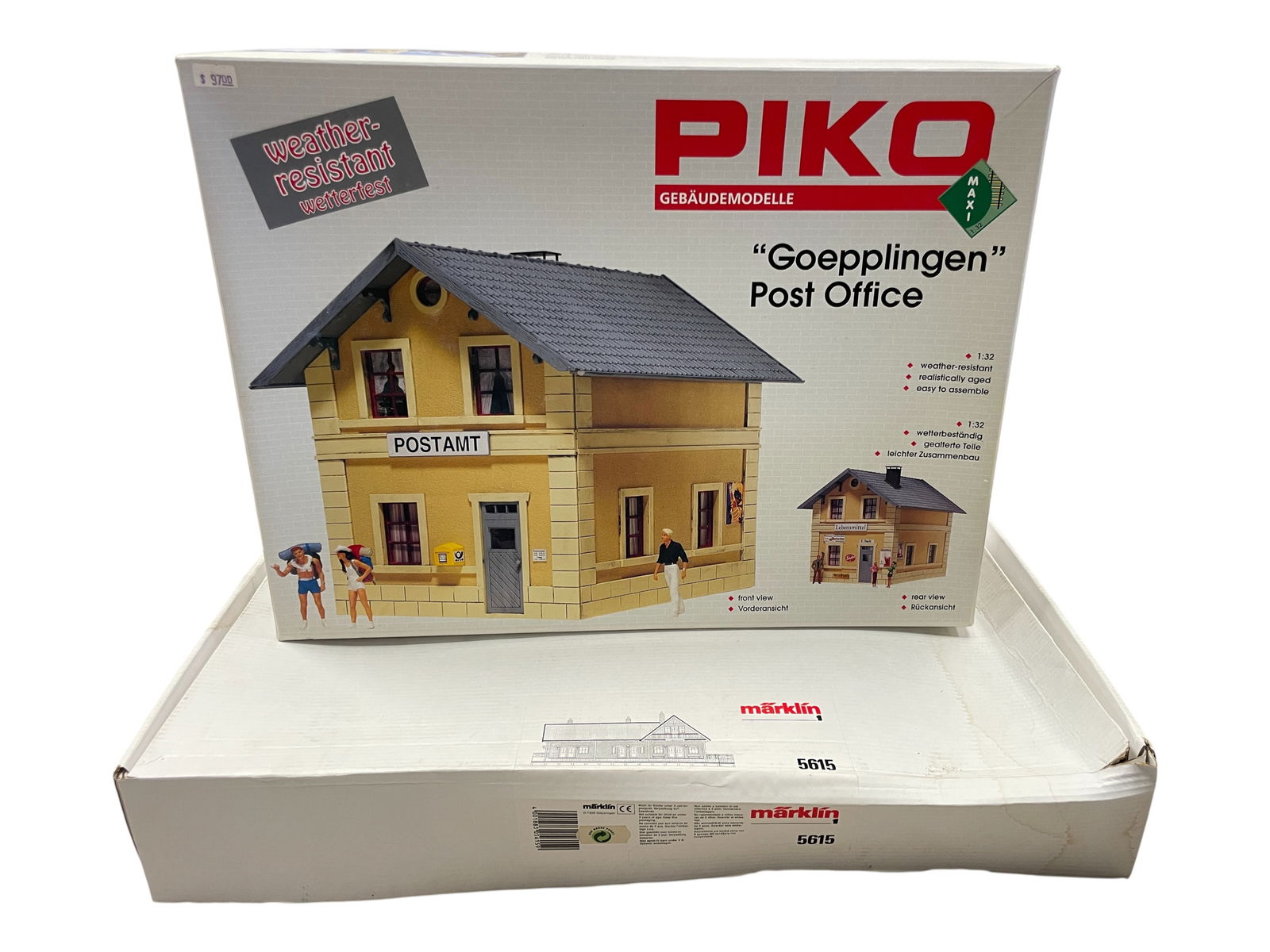 2 Large Gauge German Structure Kits: G/1 Gauge. Includes a Marklin 5615 Station, box worn; Piko 6004 Post Office. Both are unbuilt with boxes. Shipping: Weiss Auctions offers full-service, in-house shipping for nearly all items in this a