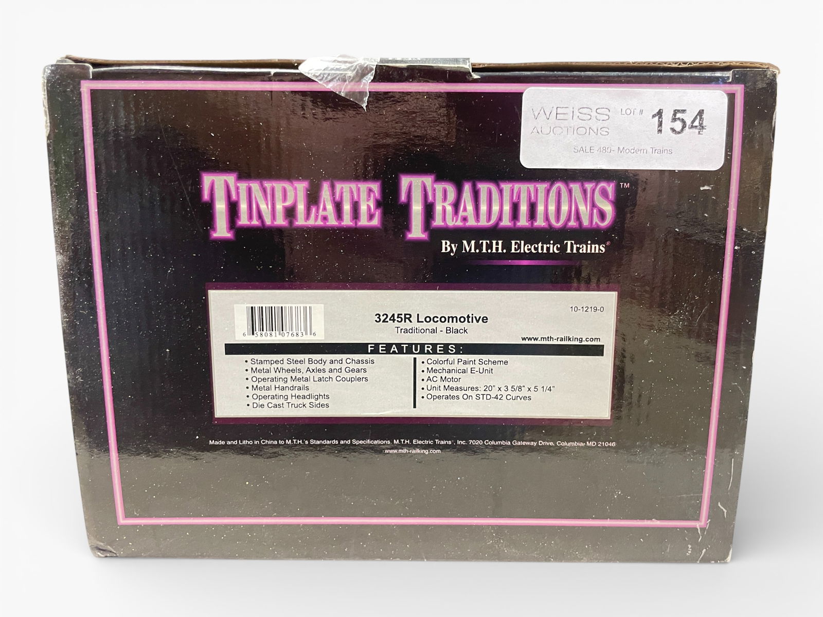 MTH Ives 10-1219-0 3245R Olympian Loco: Standard Gauge. Nice reproduction of Lionel-Ives' Iconic 1929 4-4-4 Bi-Polar Loco in all black. Traditionally equipped, It appears like new in box. Shipping: Weiss Auctions offers full-service, in-hou