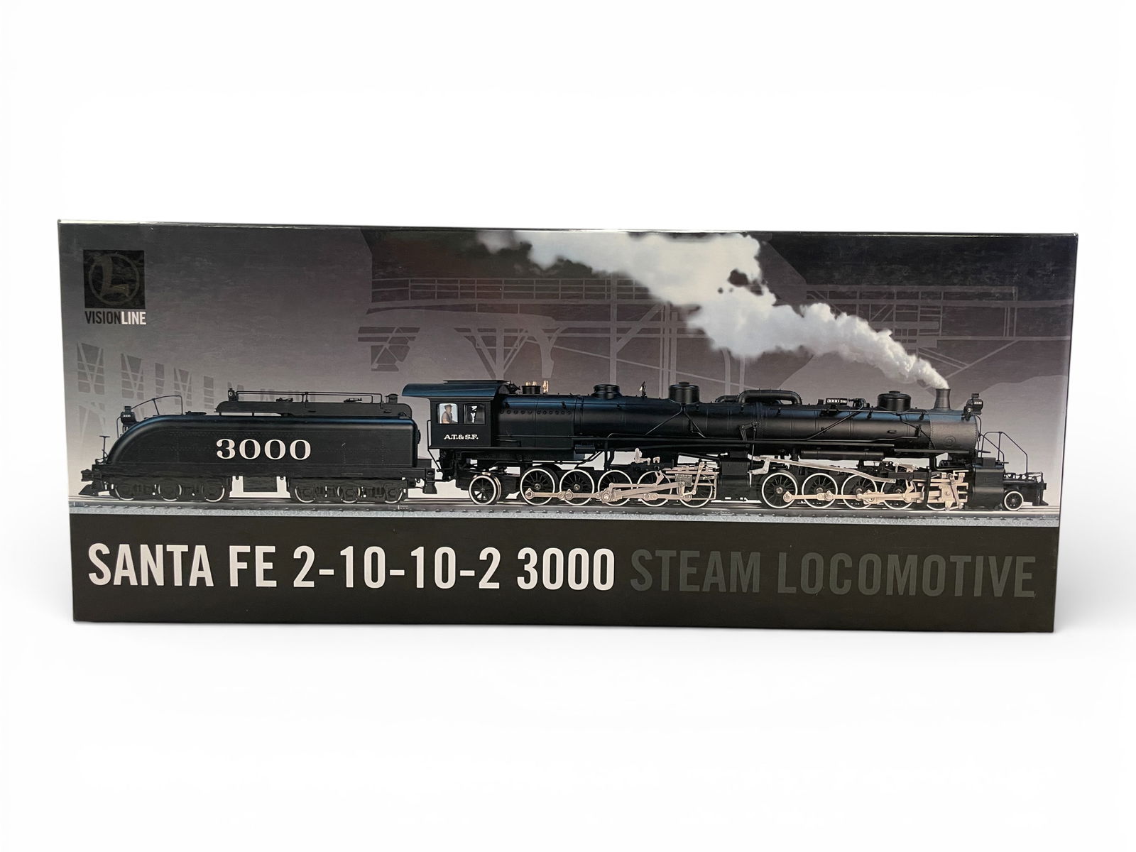 Lionel Vision Line 11155 SF 2-10-10-2: Vision Line Santa Fe #3000 Articulated 2-10-10-2. Loco features TMCC, Legacy RailSounds, fan driven smoke, whistle smoke, and so much more. It shows test run wheels with nice box.Shipping: Weiss